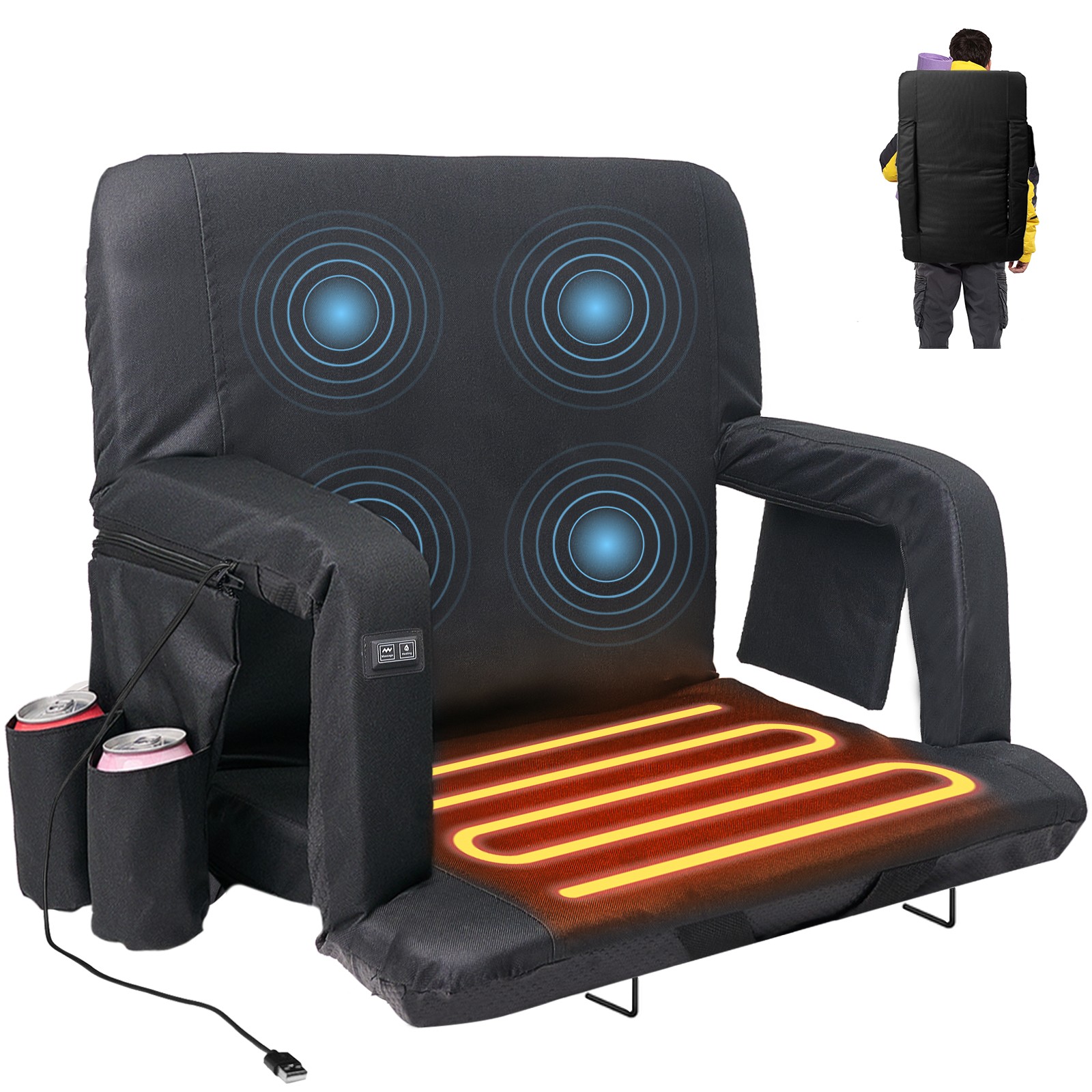 Heated Massage Stadium Seats for Bleachers w/Back Support & Wide Cushion