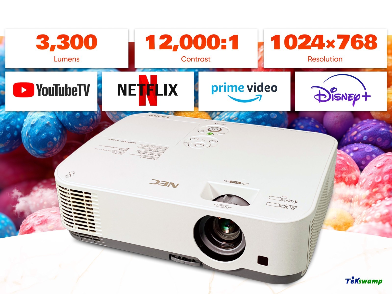 3LCD Projector for Family Movie Evenings at Home 3300 Lumens 20W Speakers w/Kit⭐