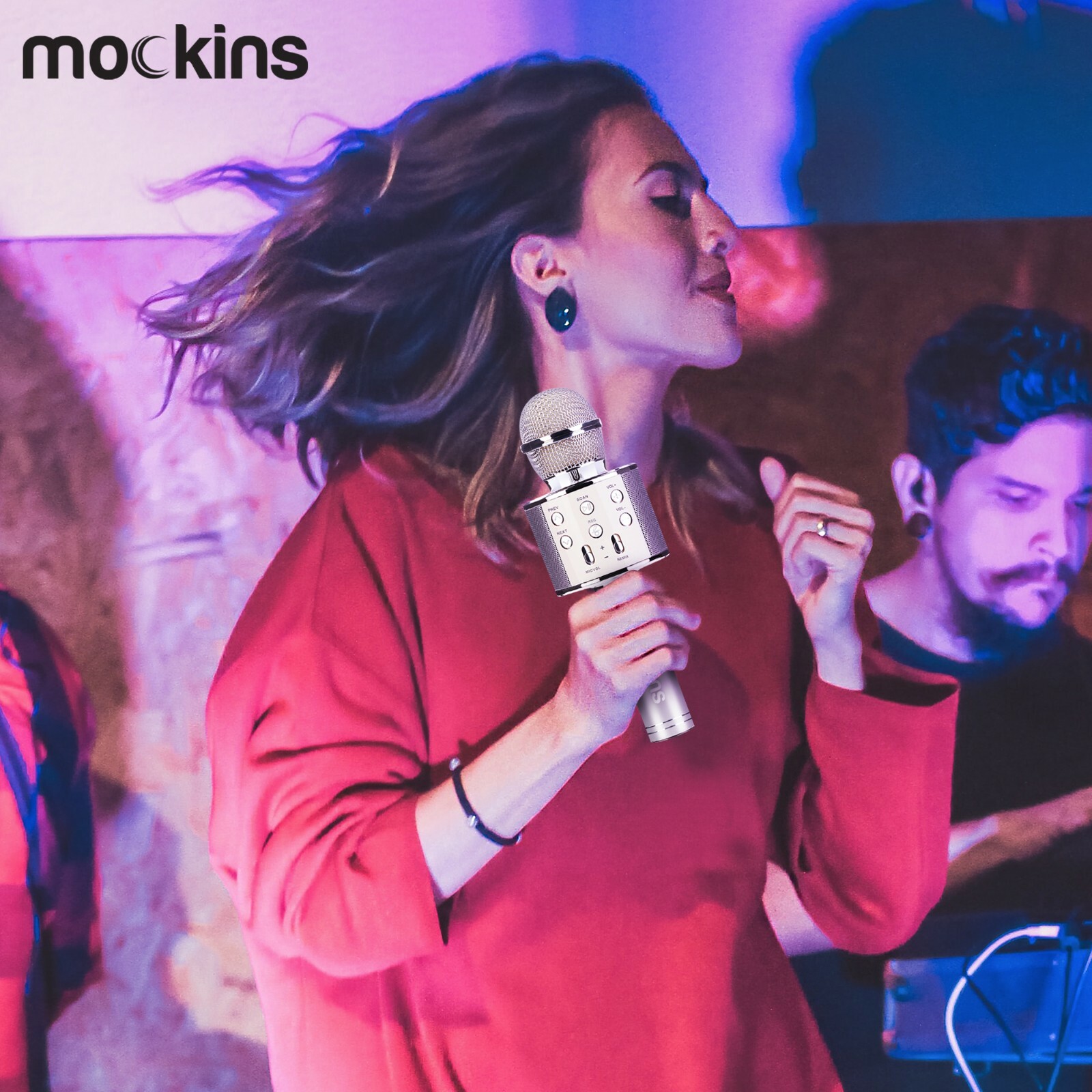 Mockins 2 Pack Silver Wireless Bluetooth KARAOKE MICROPHONE Holiday Gift, kids