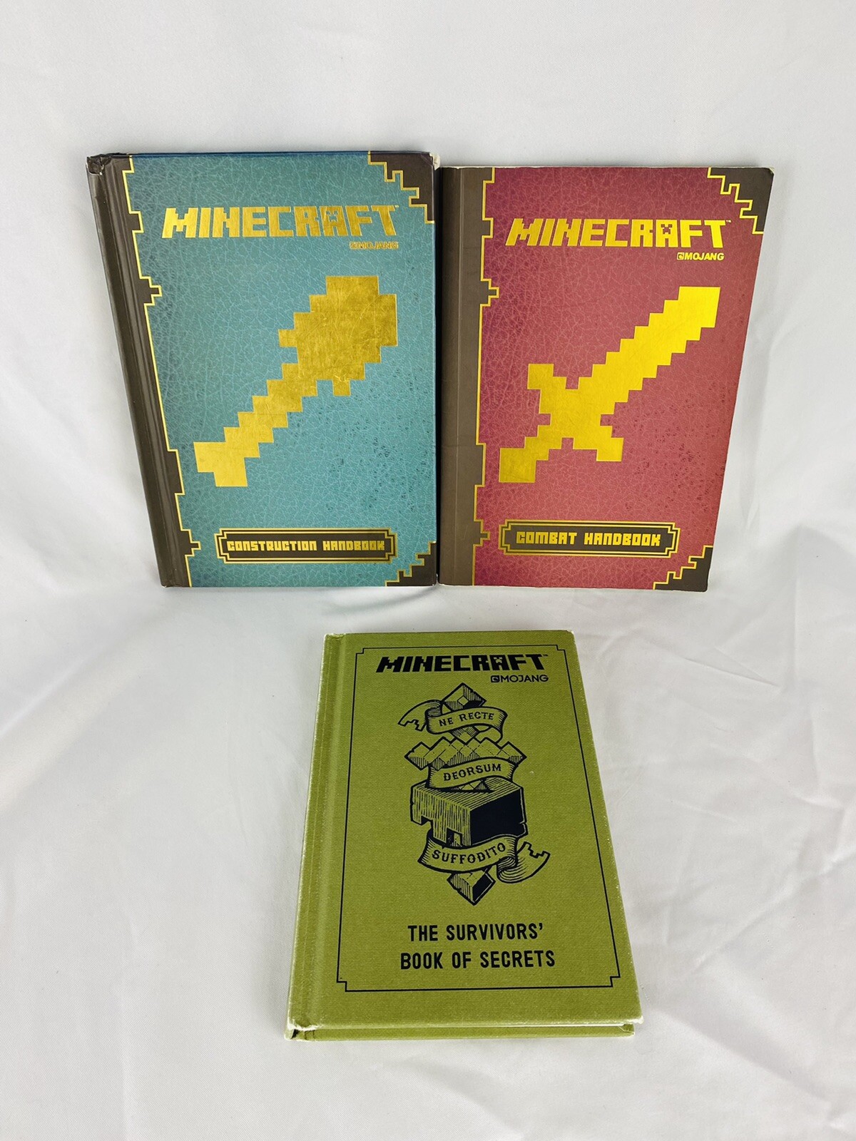 MINECRAFT HANDBOOKS COMPLETE SET of 3 HC  Secrets Combat Construction Mojang