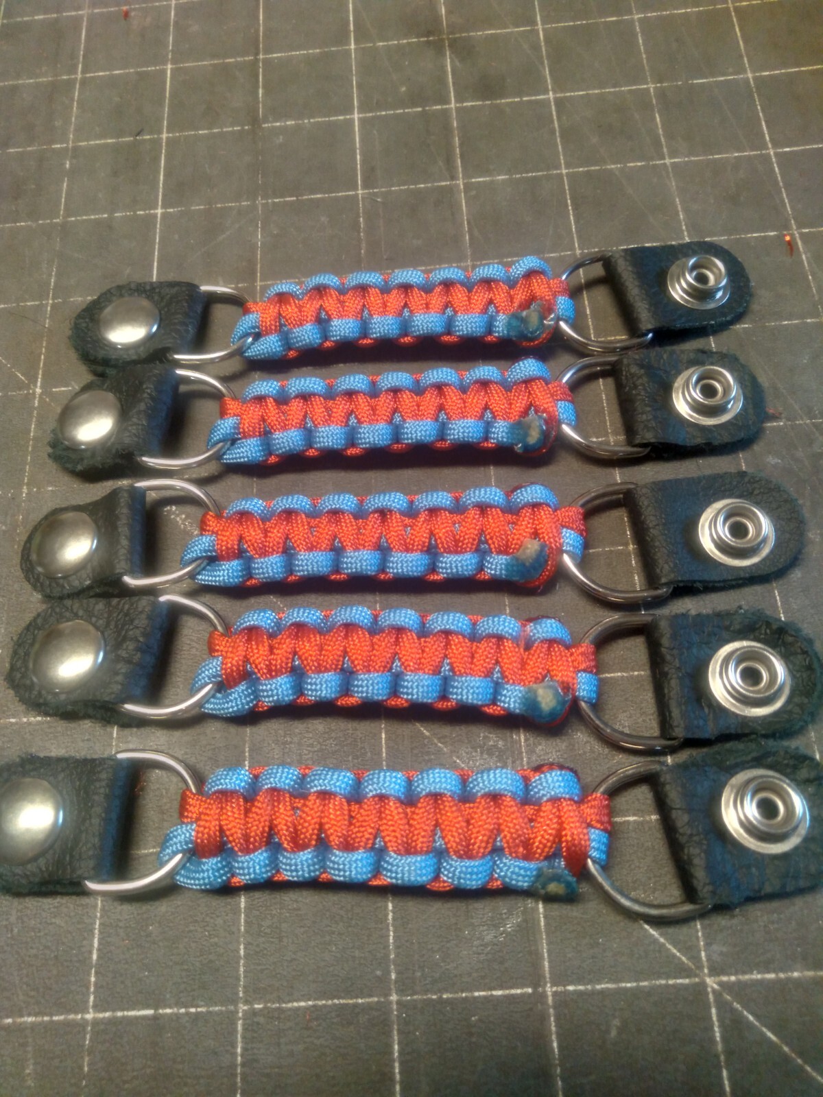 Vest extenders paracord  Light weight Red and Light Blue Set of 5. By Stitch