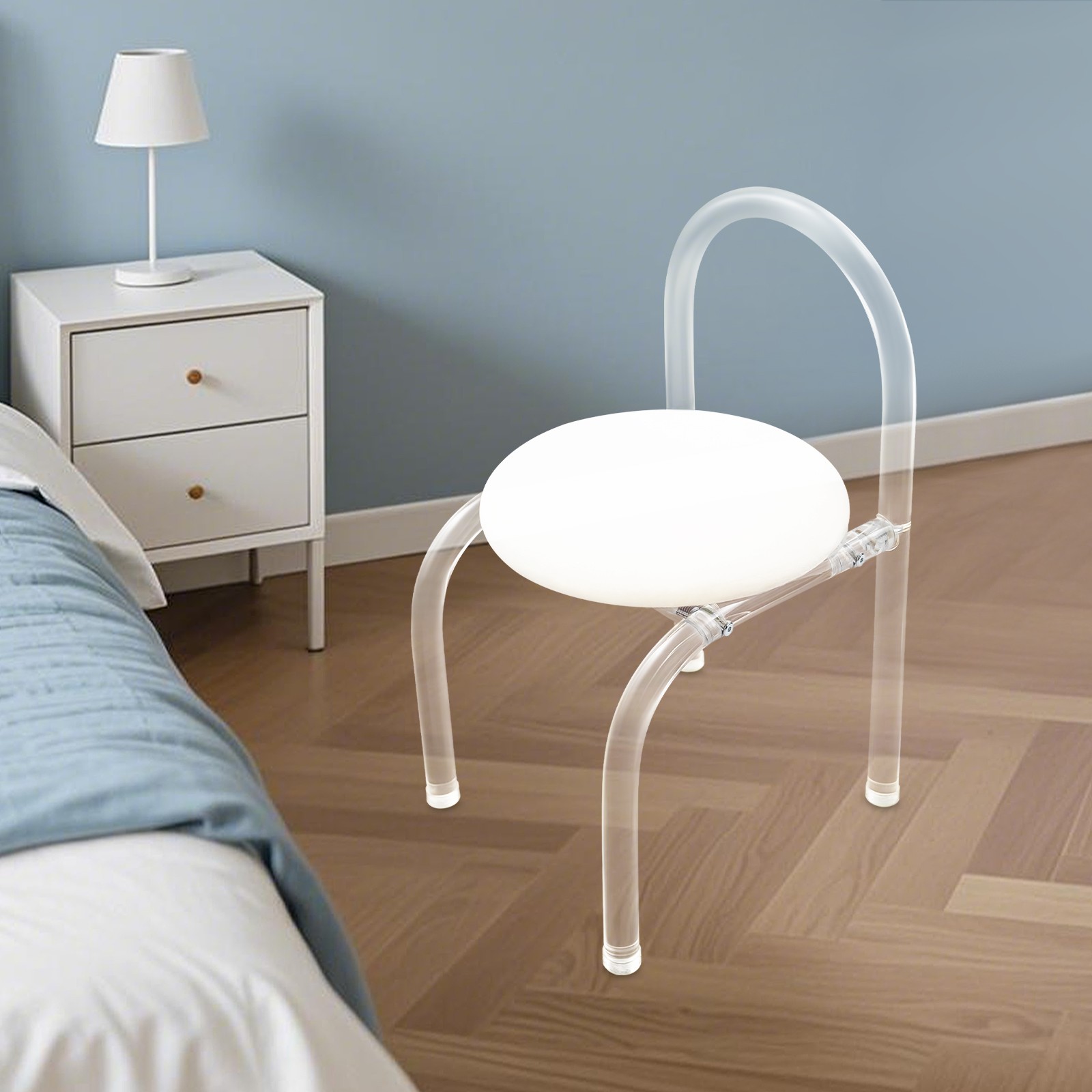 Modern Minimalist Acrylic Clear Desk Chair Makeup Chair 40*40*72cm Velvet White