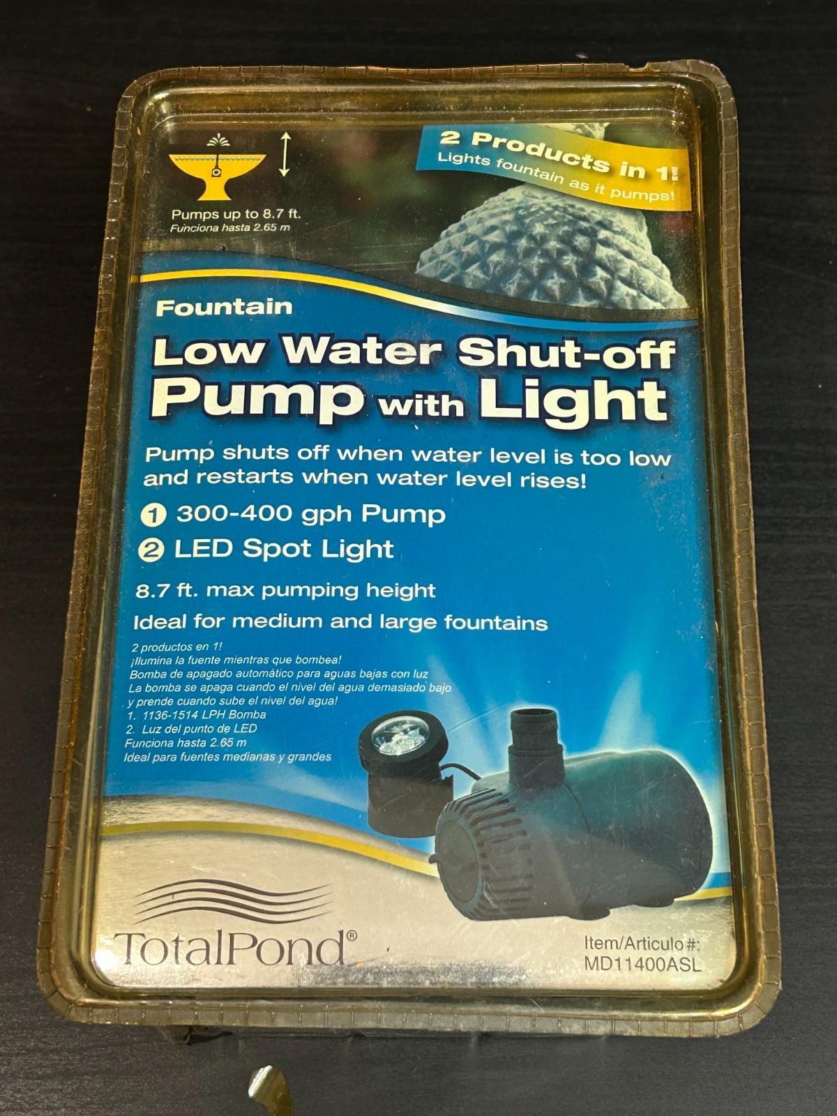 Total Pond Fountain Pump Model MD11400ASL 400 Gallon Hour Medium Large Fountains