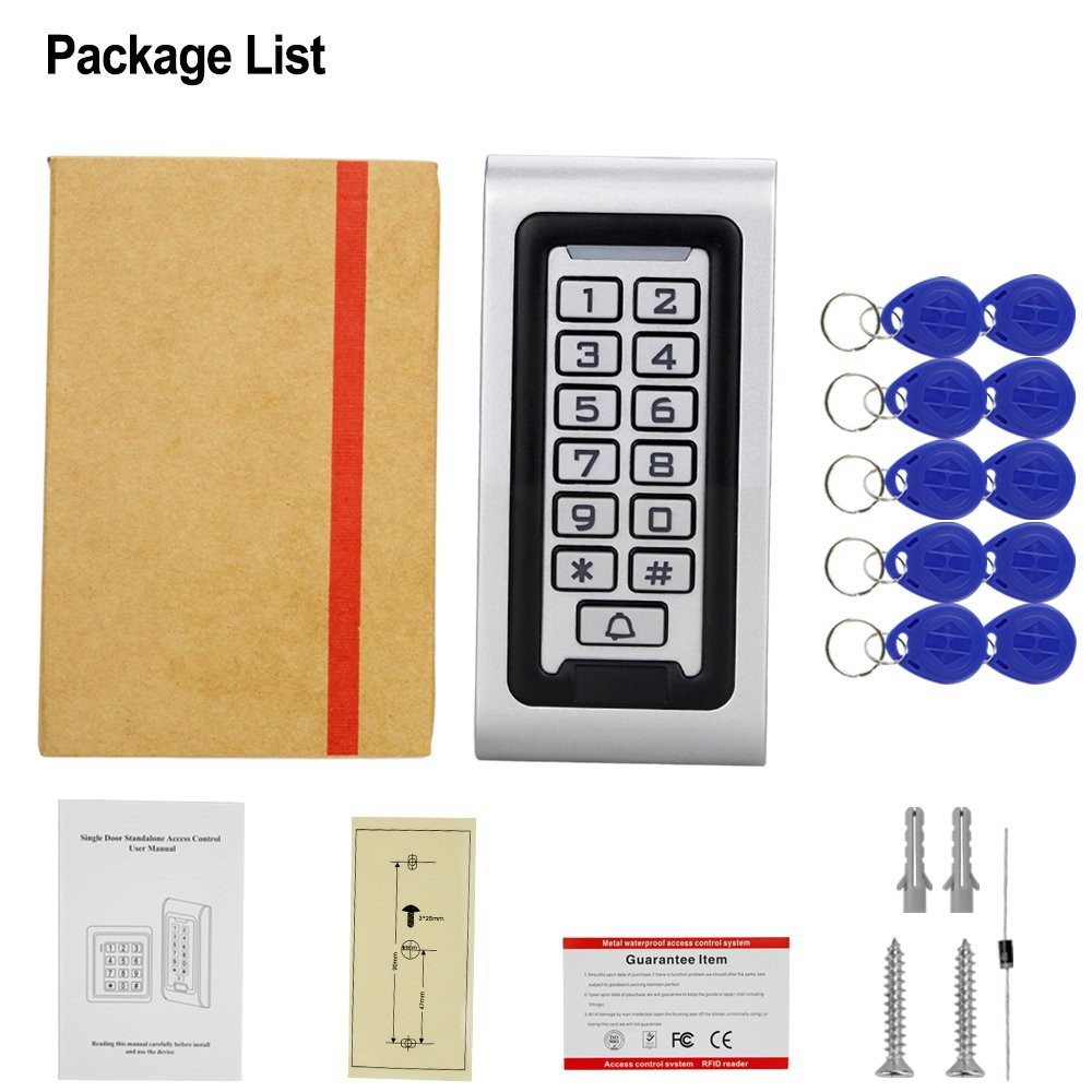IP68 Waterproof RFID Access Control Keypad, Metal, WG26, 2000 Users, 10 Keyfobs