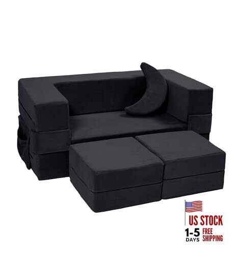Modular Kids Sofa,Toddler Couch Foam Armchair for Kids, Children Ink Black