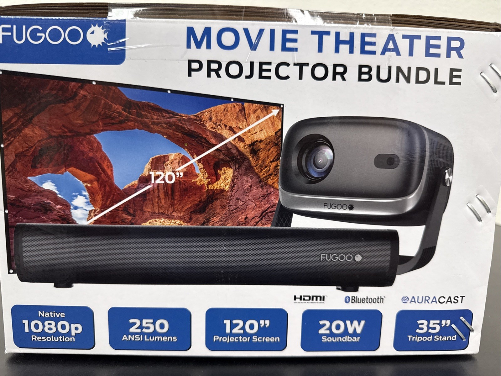 Fugoo Outdoor Projector & Soundbar Bundle with Tripod & 120" Foldable Screen