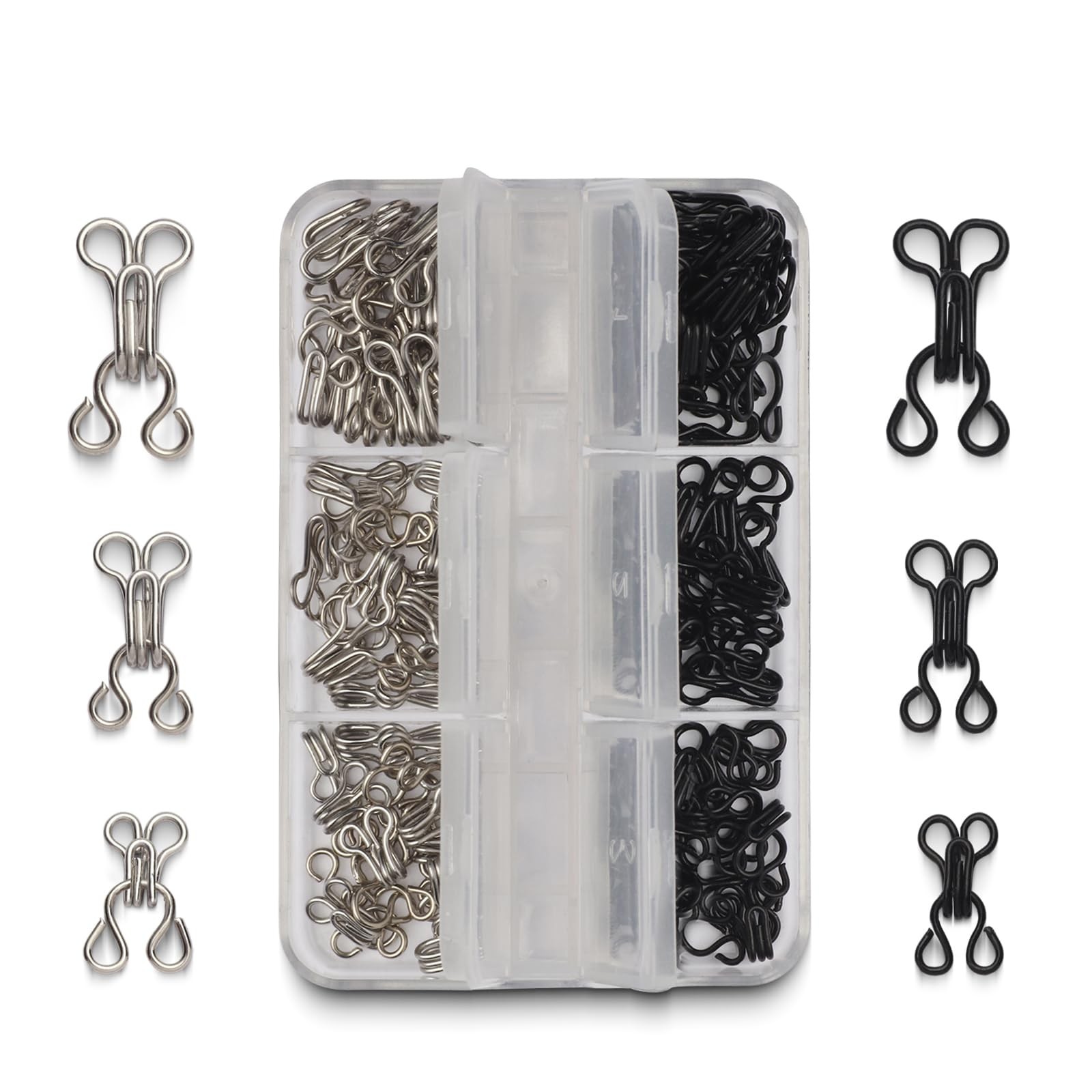 72 Pairs Hook and Eye Sewing Kit – Black and Silver Bra Hooks Replacement in ...