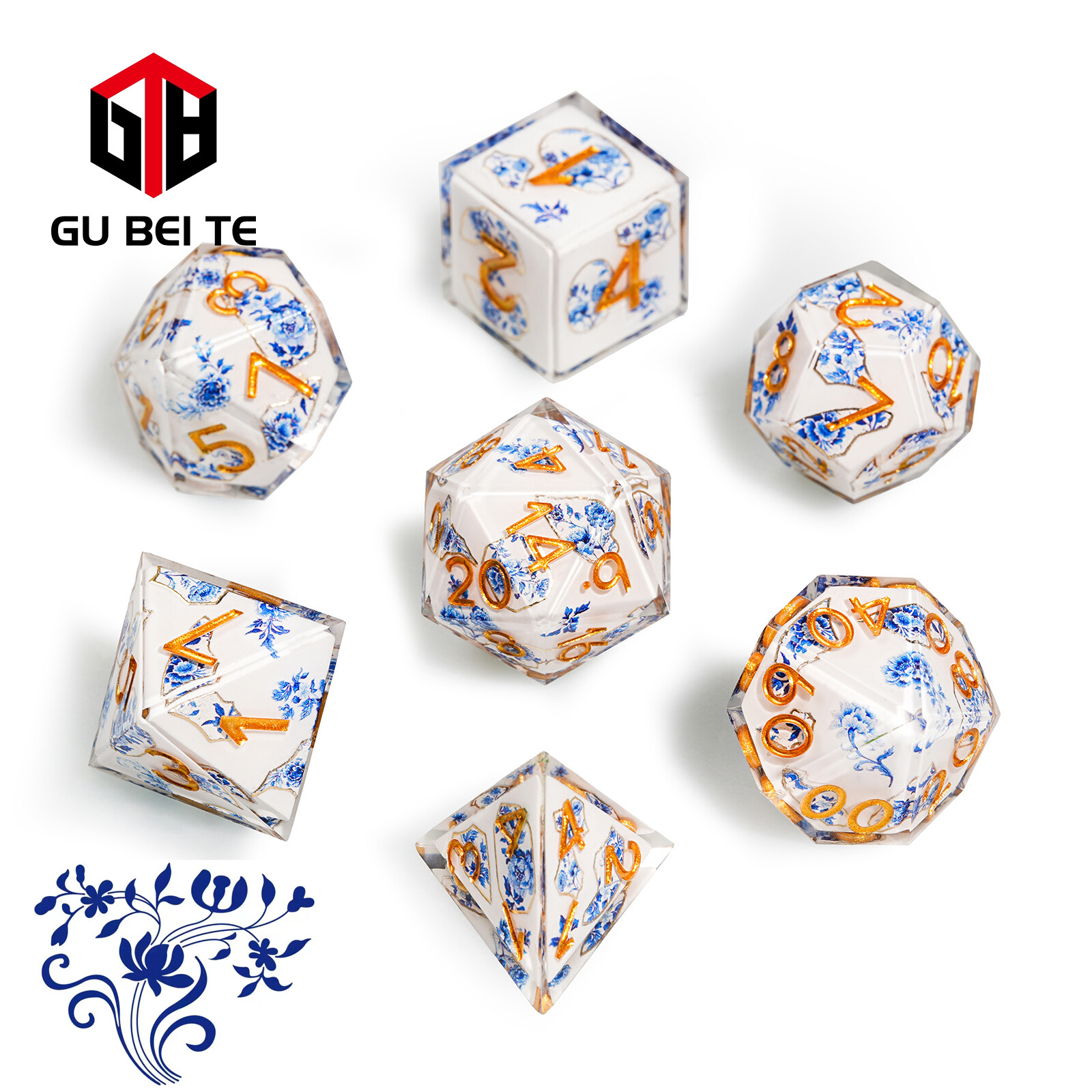 7PCS DND Dice Set Celadon Flower Polyhedral Dice for Dungeons & Dragons Rpg D&D
