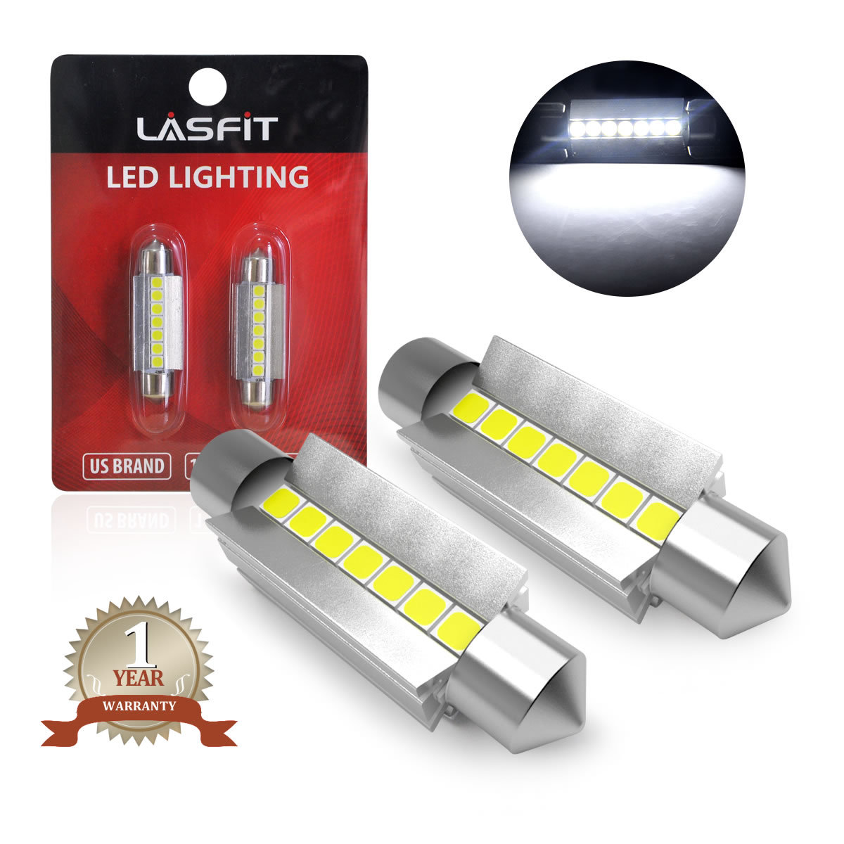 LASFIT 42MM 211-2 212-2 578 LED Interior Map Light Bulb 6000K for Chevy Chrysler