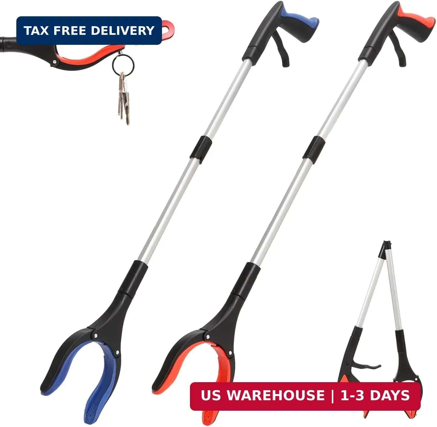 2 Pack Grabber Reacher Tool, 31" Foldable Pickup Tool for Seniors | Grippers wit