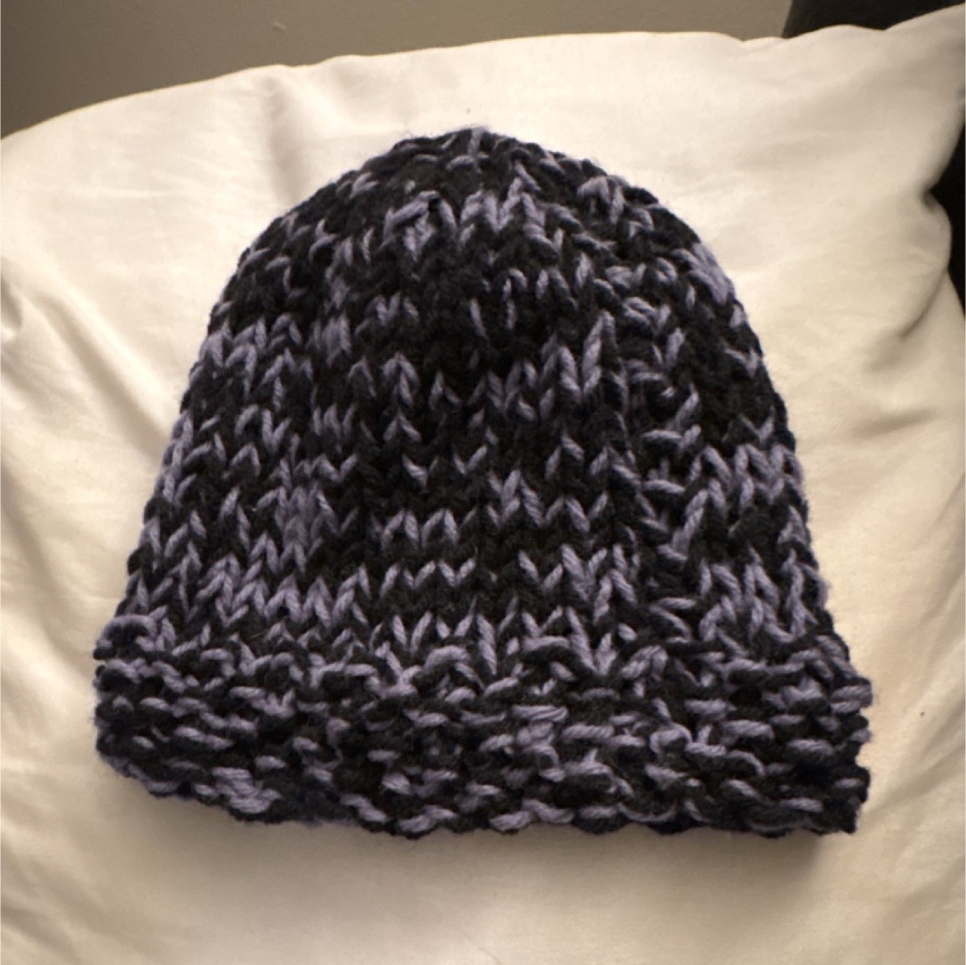 Handmade Chunky Knit Black and Grey Beanie Hat