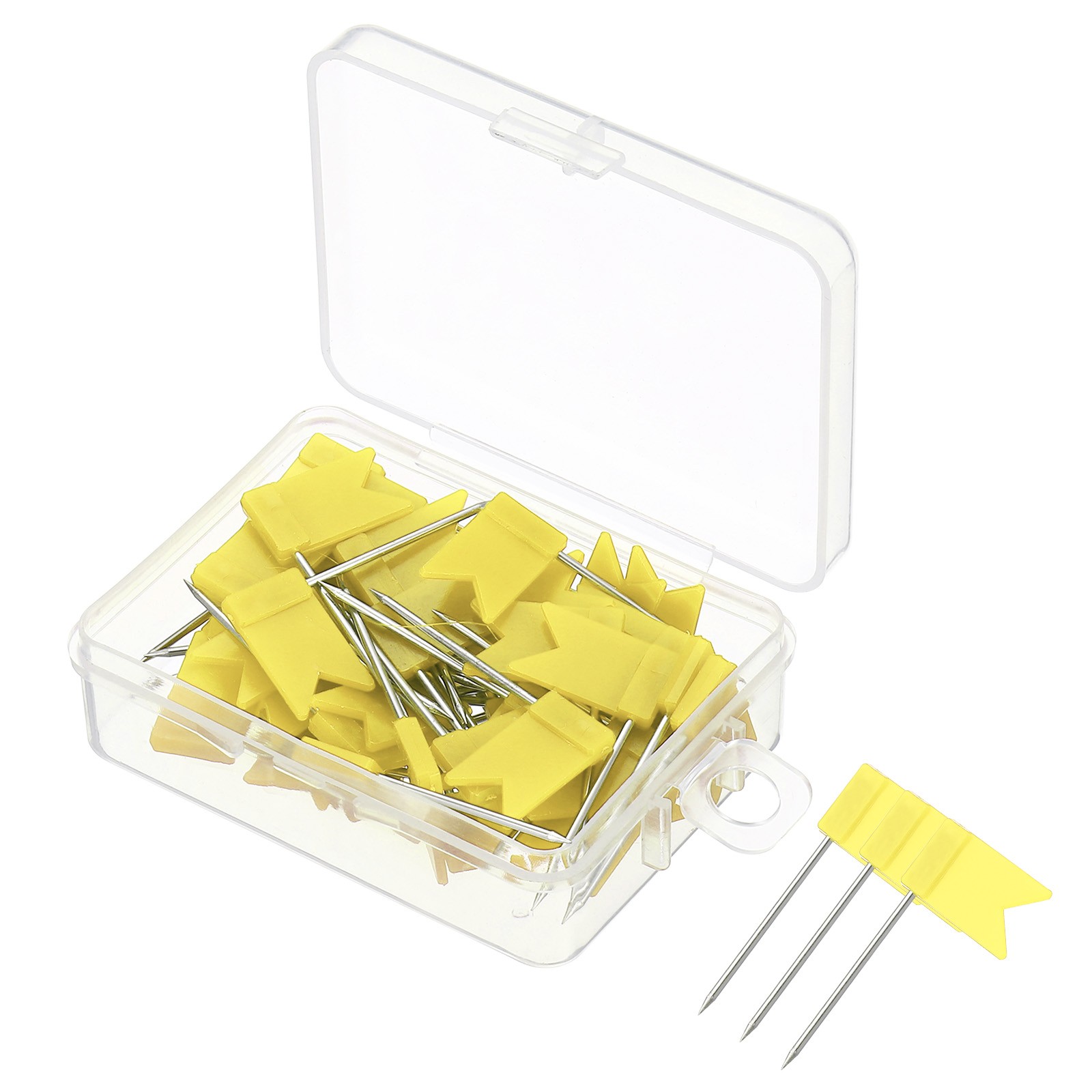 50Pcs Flag Map Push Pins, 1 Inch Travel Map Pins with Plastic Head, Yellow