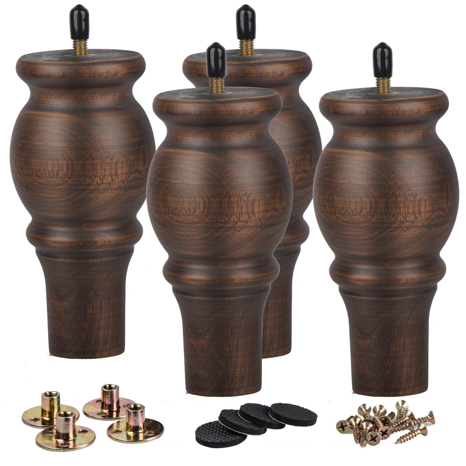 La Vane 5 inch Wooden Furniture Legs, 4PCS Soild Wood Turned Spindle Replacem...
