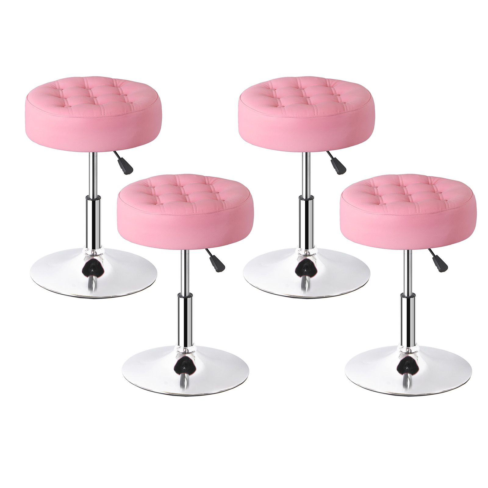 4PCS Adjustable Round Ottoman Stool Vanity PU Leather Swivel Makeup Stool Pink