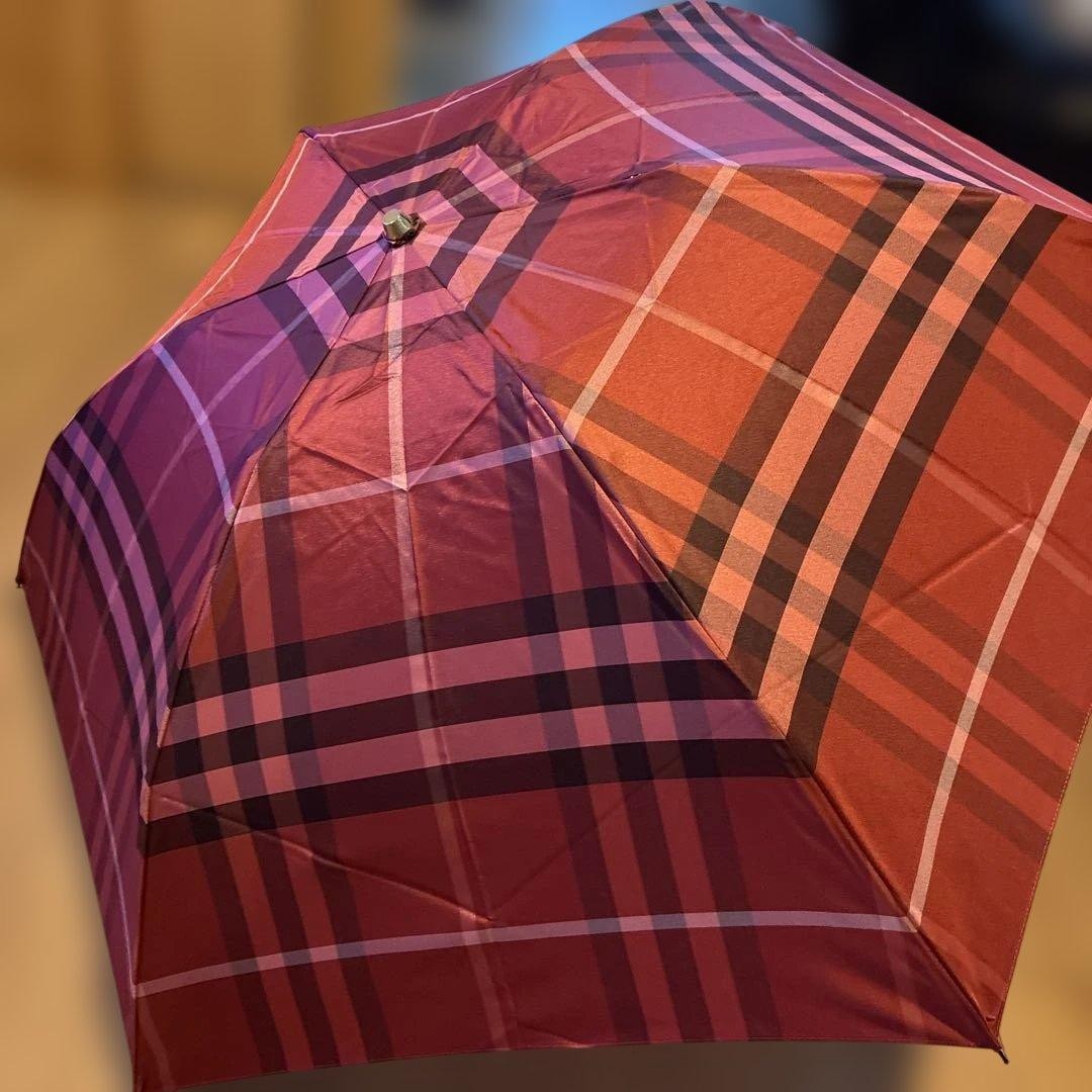 Burberry Folding Umbrella Red Check 6 Rib Authentic Luxury Accessory