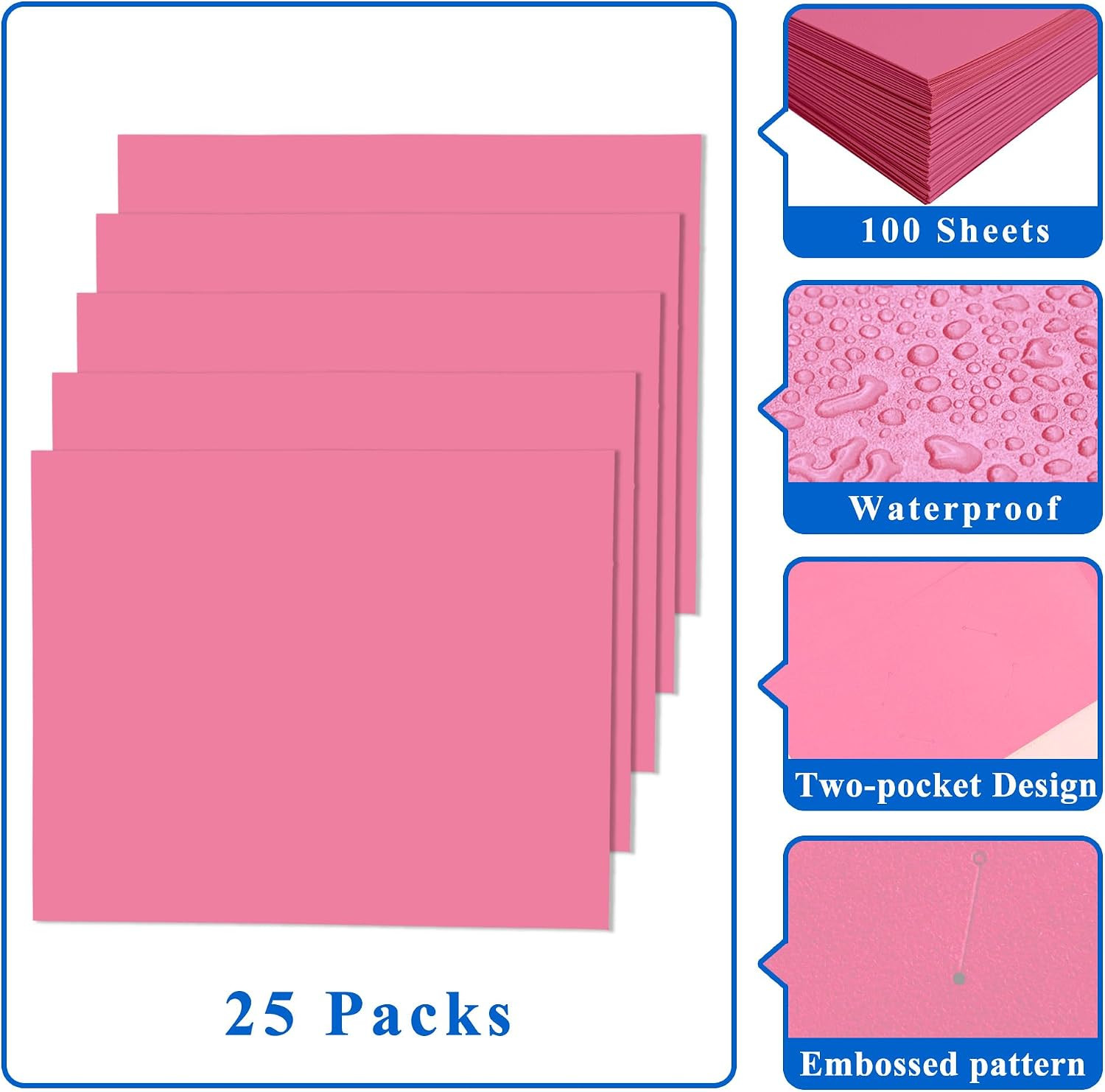 File Folders with Pockets,Pink Two Folders for Documents,25 Pack Paper Folders w