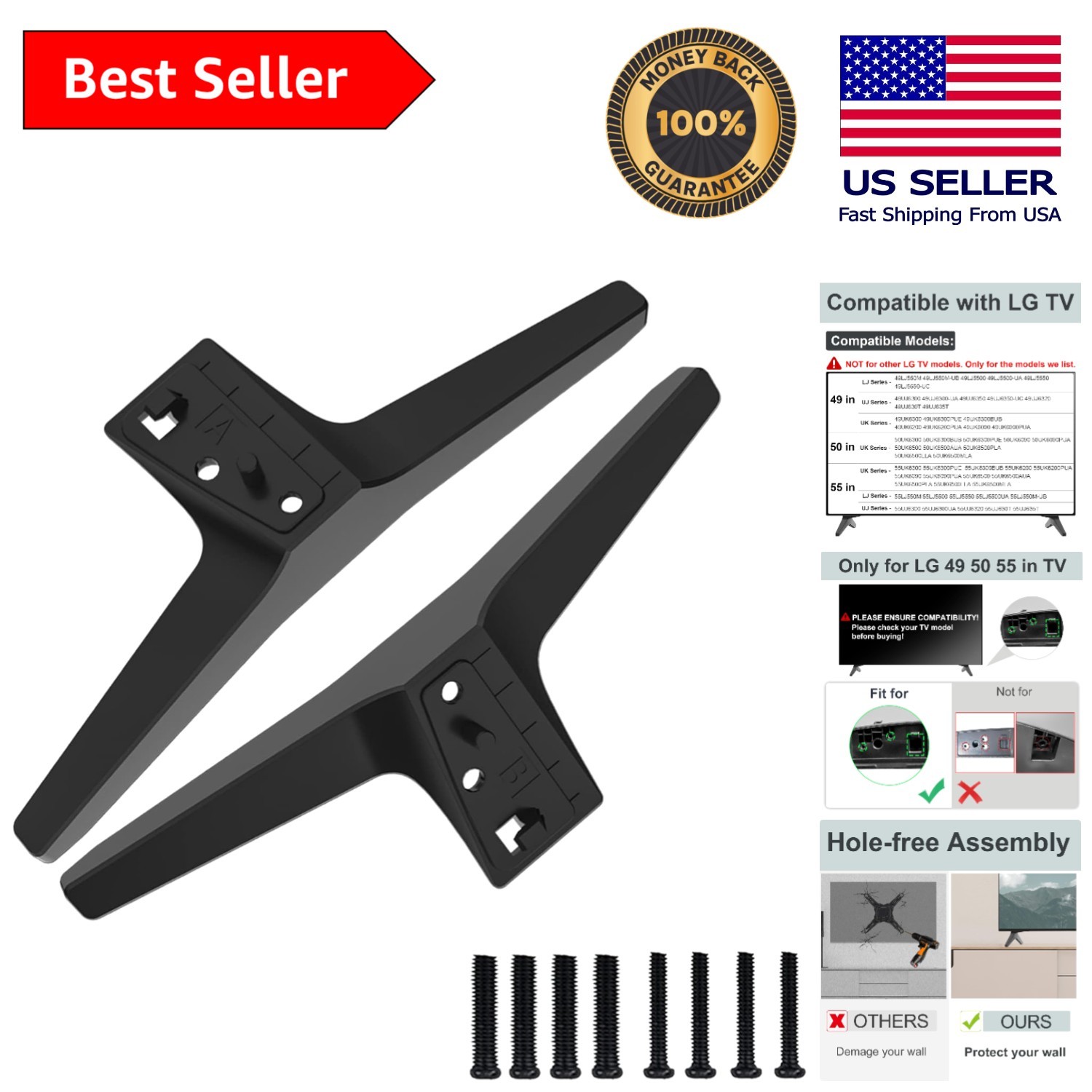 Sturdy LG TV Stand Legs Replacement - Easy Assembly for 49, 50, 55 Inch Models