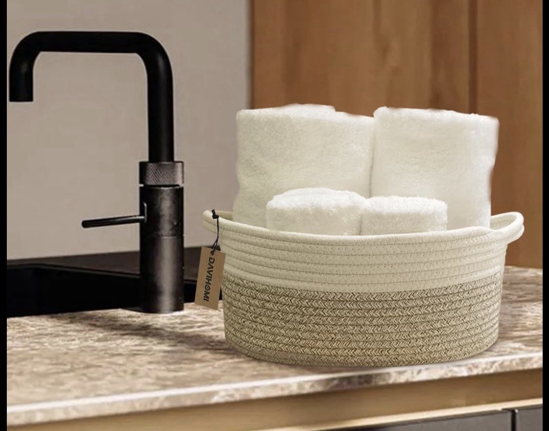 2 Pack Small Cotton Woven Rope Oval Storage Baskets - READ