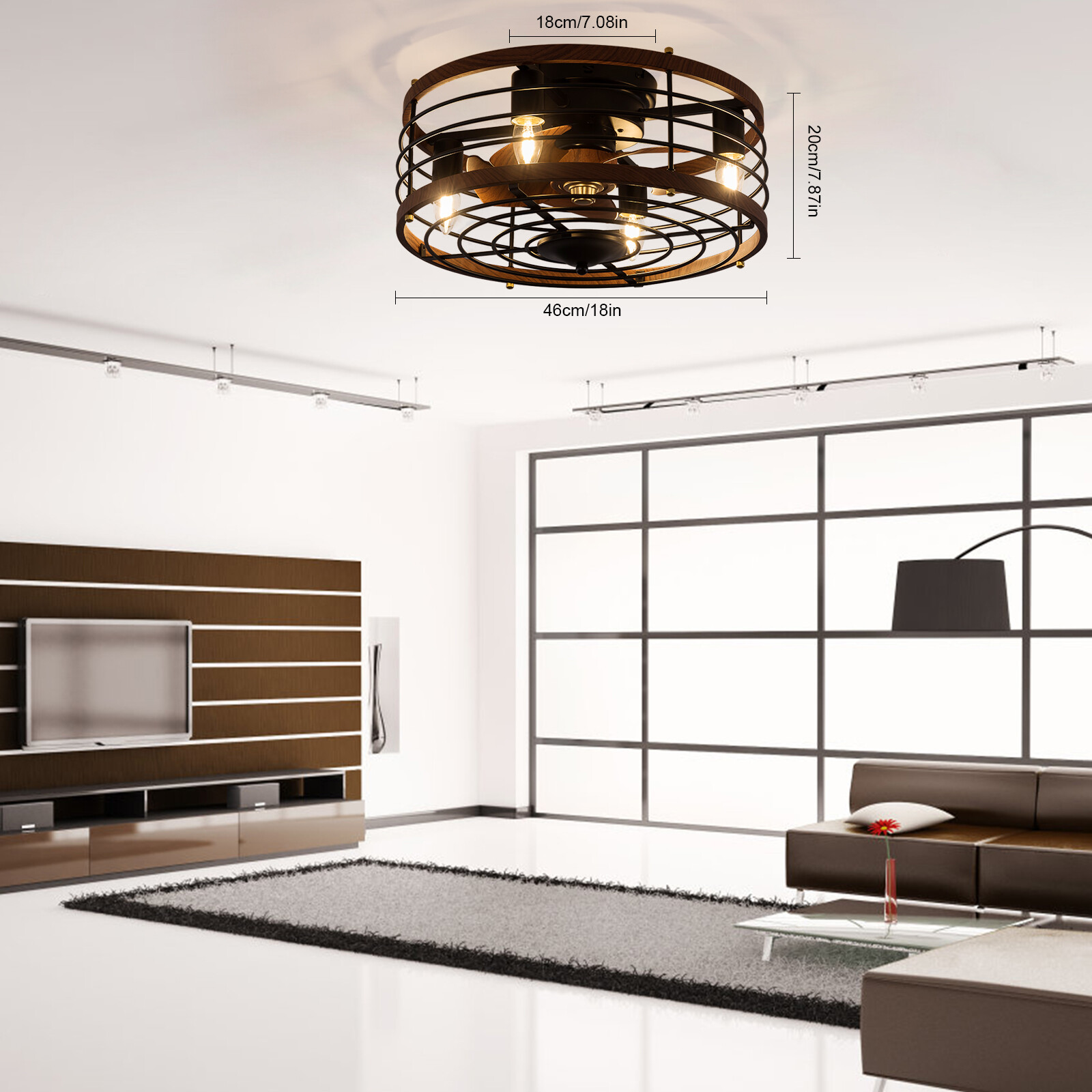6-Gears Ceiling Fan Light E26 Ceiling Light Round Caged Ceiling Fan W/ Light 40W
