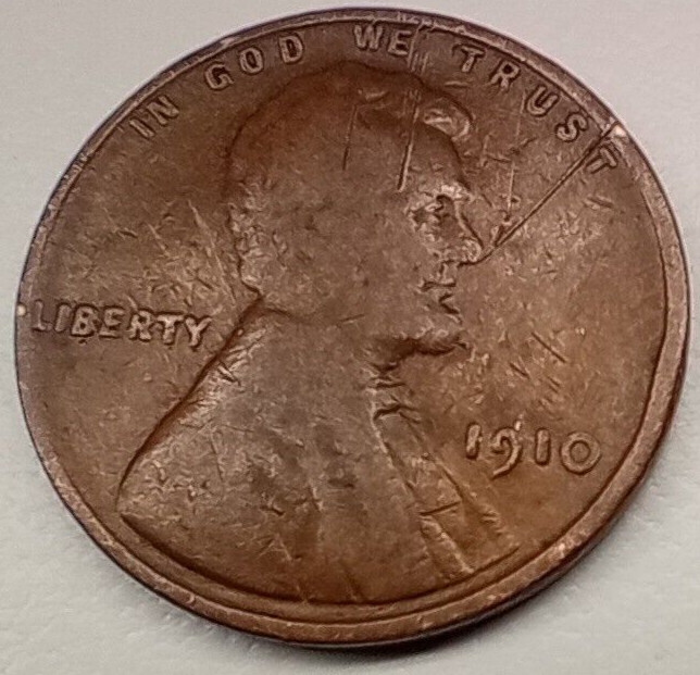 Lincoln Wheat Penny  1910  Error Struck Through Wire