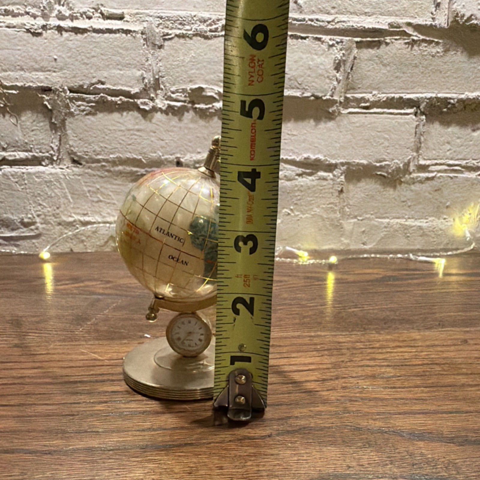 Small Rotating Tabletop World Globe w/ Built-In Clock, Gold Metal Base