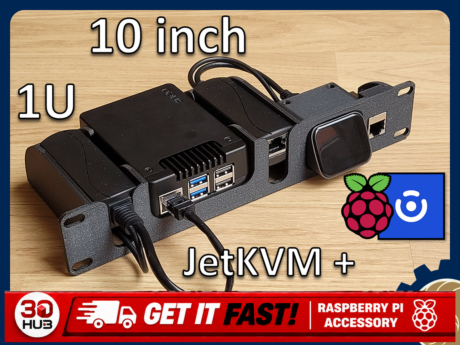 1U 10in Rack Mount Shelf JetKVM Raspberry Pi 5 Argon NEO NVME PoE Splitter