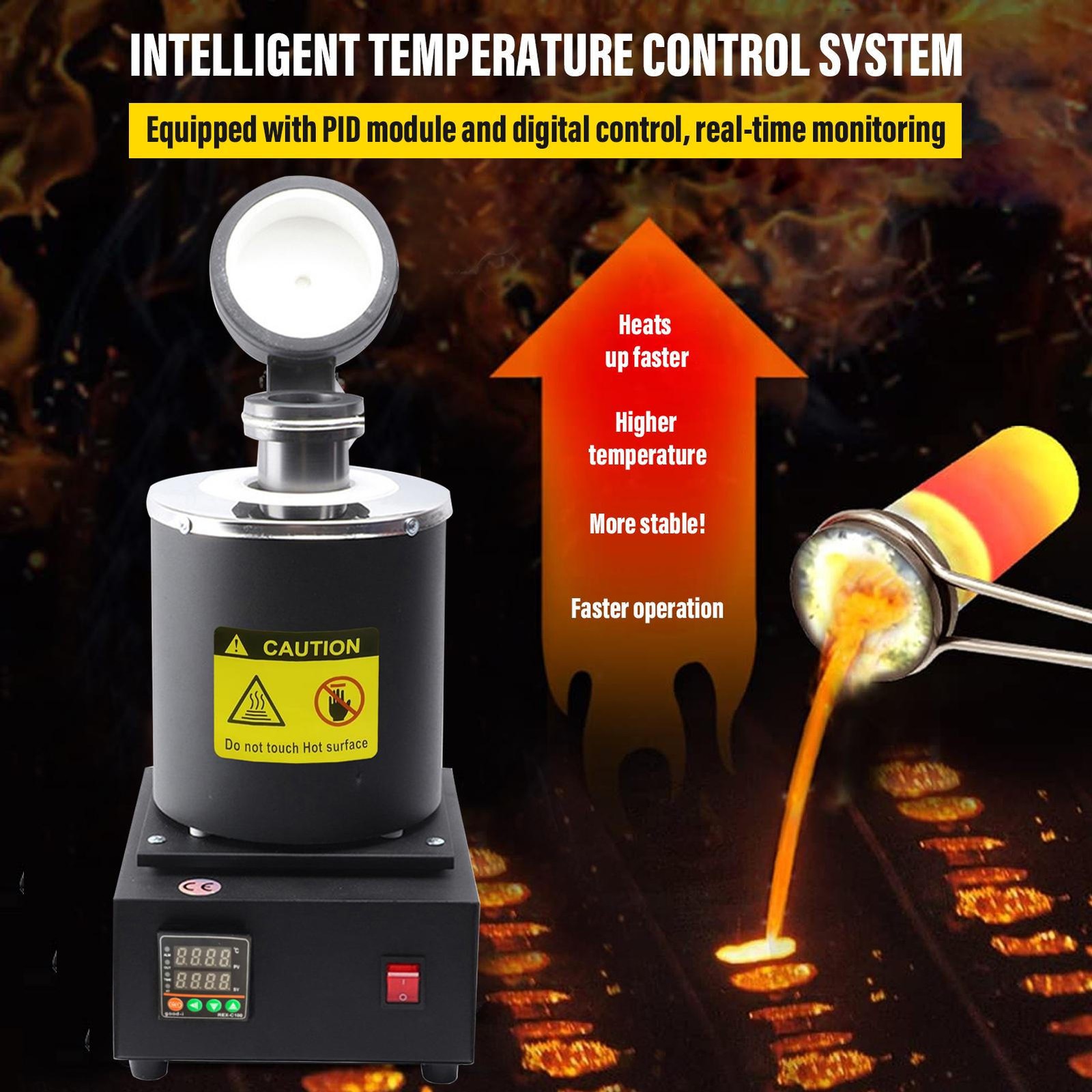 1500W 3KG Digital Black Melting Furnace Kit 2100°F with Graphite Crucible 110V
