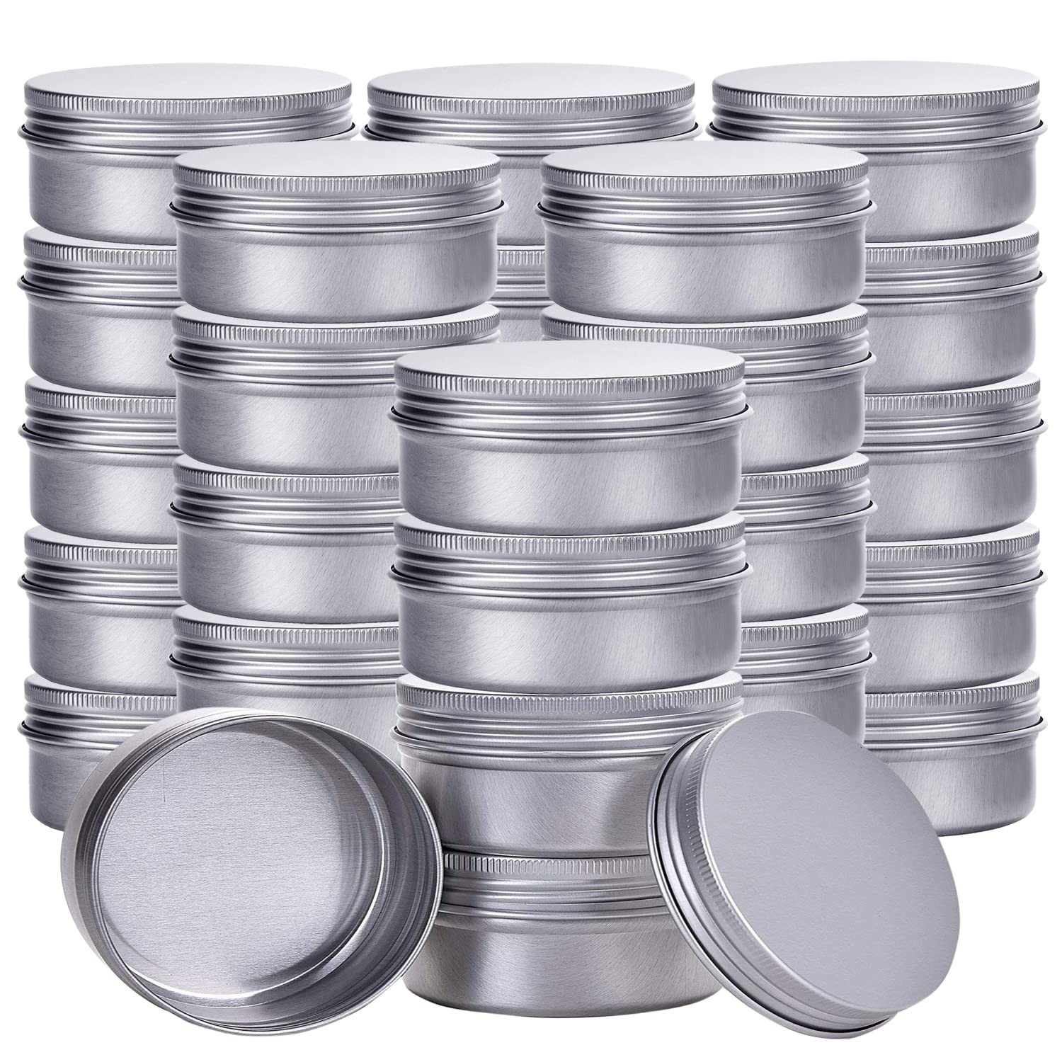 30 PCS Silver 2 Ounce Aluminum Tin Jar Refillable Container 60ml Screw Lid
