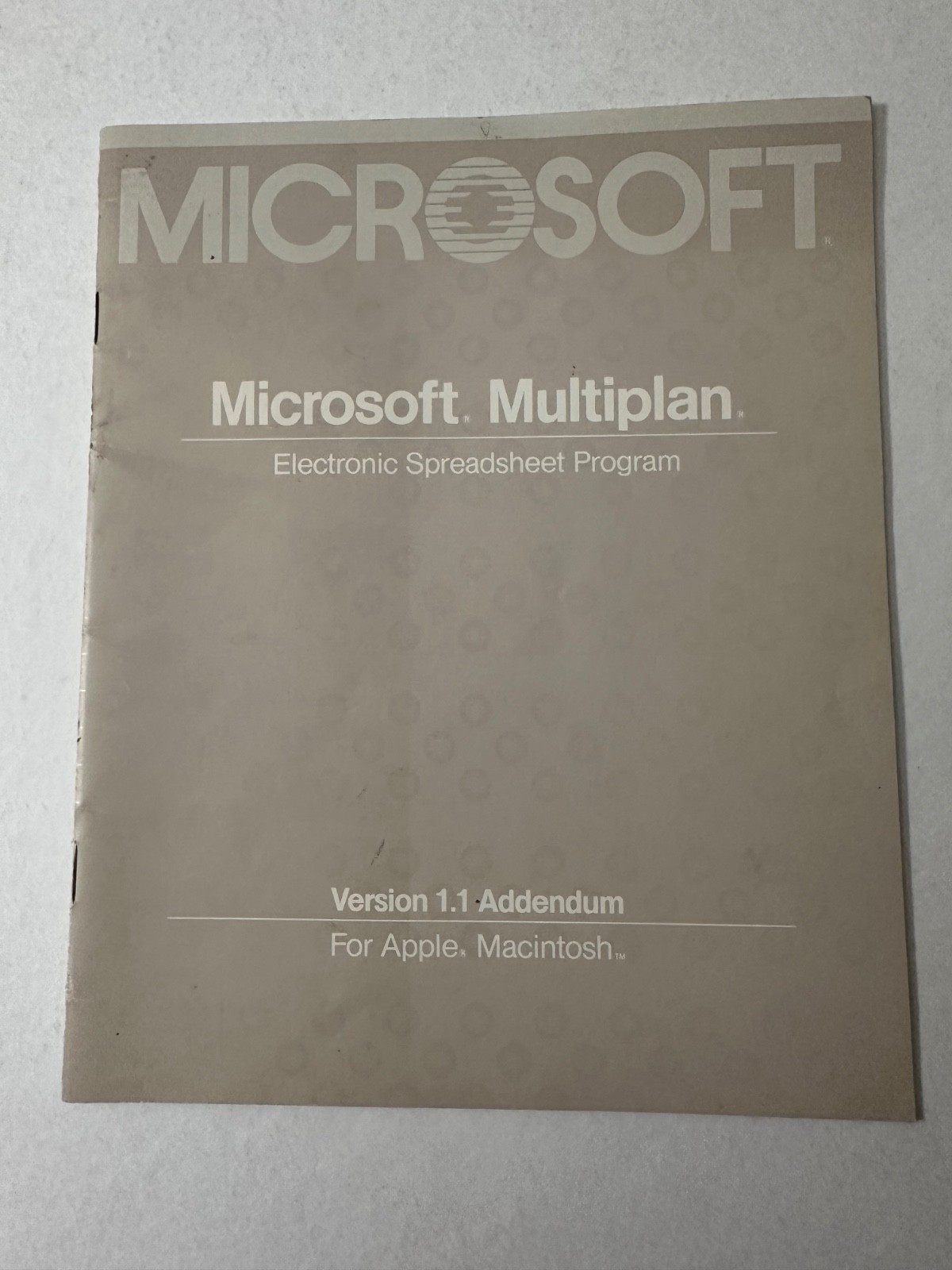 MICROSOFT MULTIPLAN “Elec Spreadsheet Program” Original ADDENDUM 1.1  - 1995!