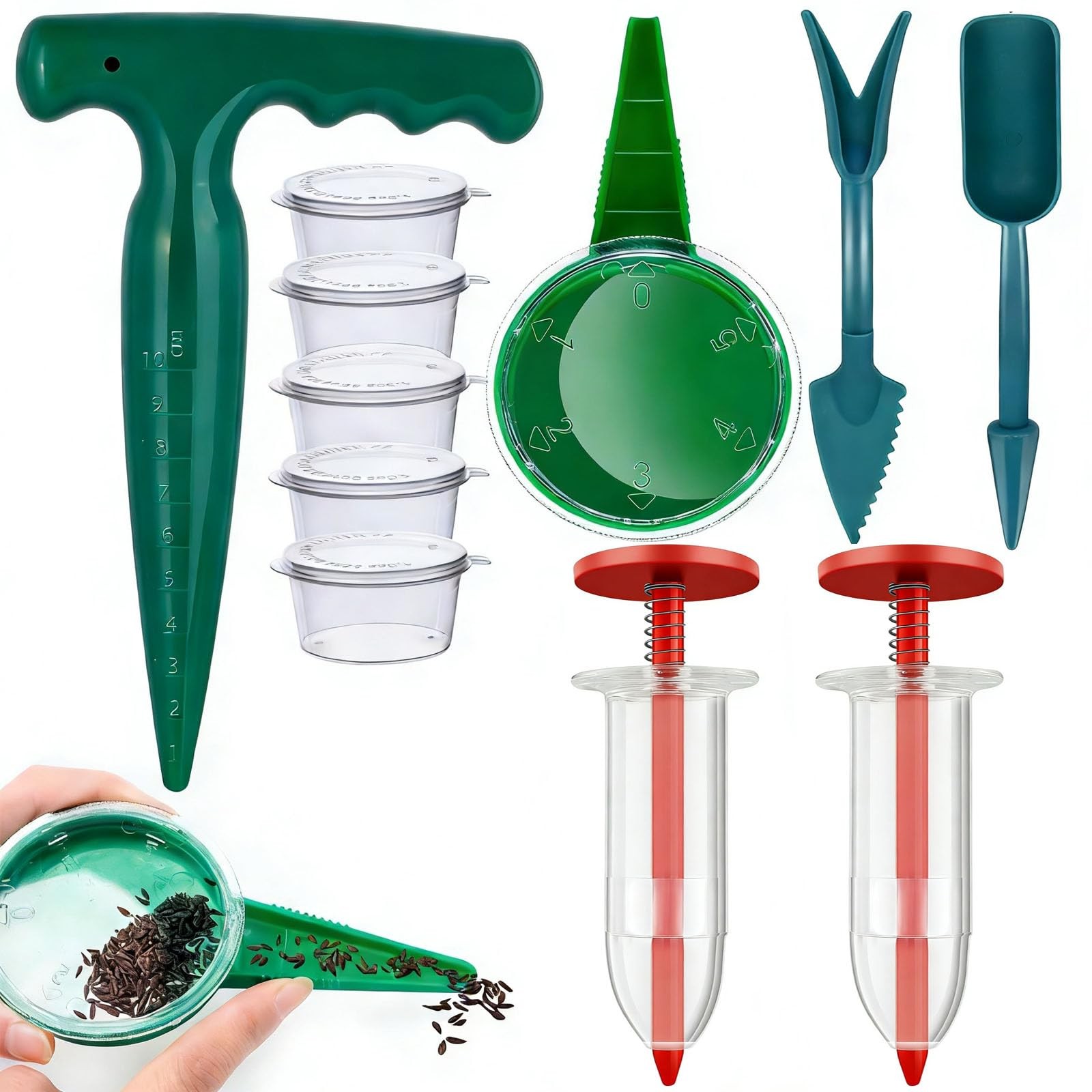 12 PCS Mini Seed Spreader Set, 2026 Premium Manual Seed Sower and Dibber Widg...