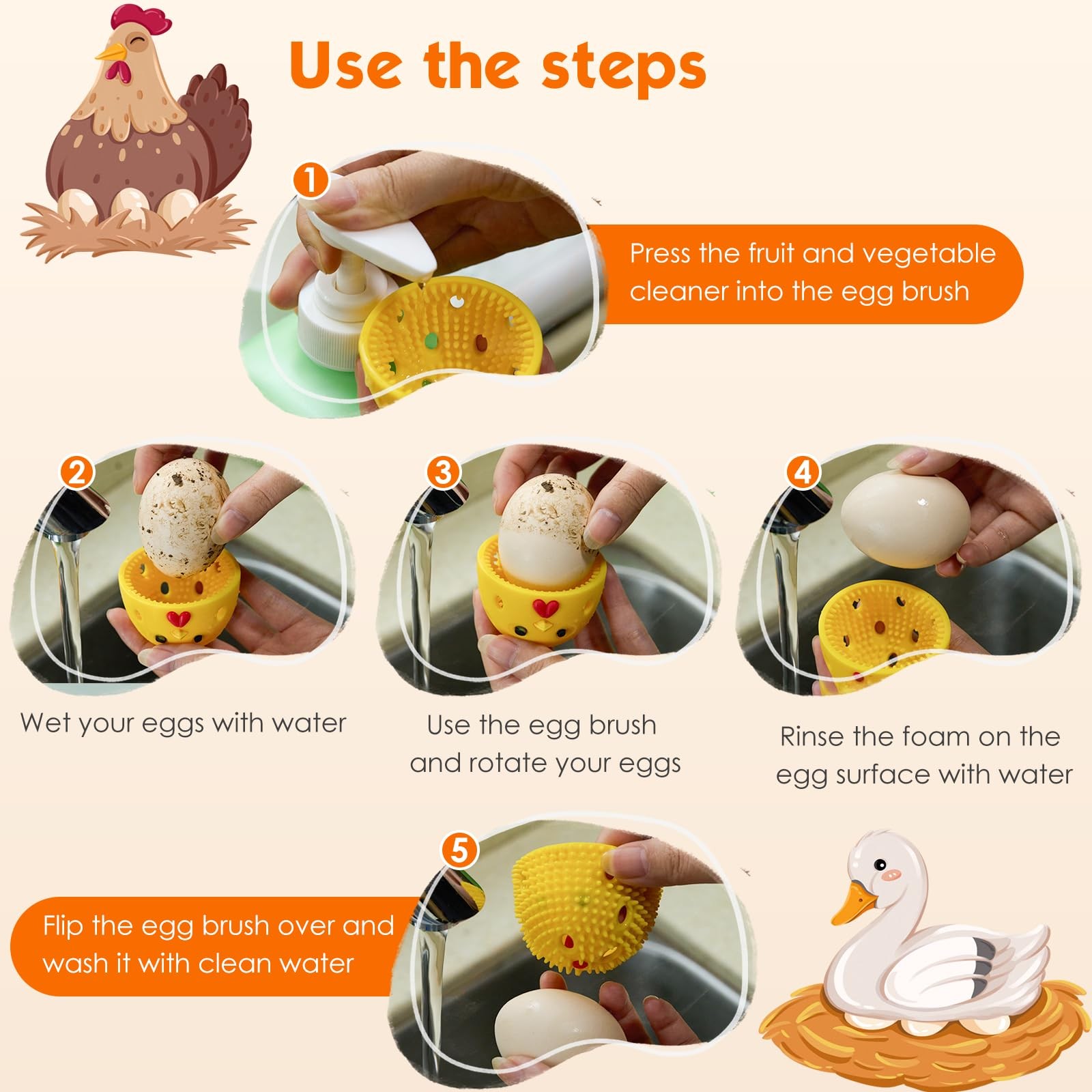Egg Brush Cleaner Egg Cleaner Scrubber for Fresh Eggs Cute Chick Shaped Silico