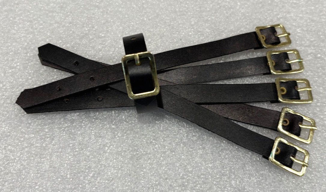 Qty 6 LUGGAGE STRAPS 6" Black Leather 3-hole Gold Buckle for ID Tags or Crafts