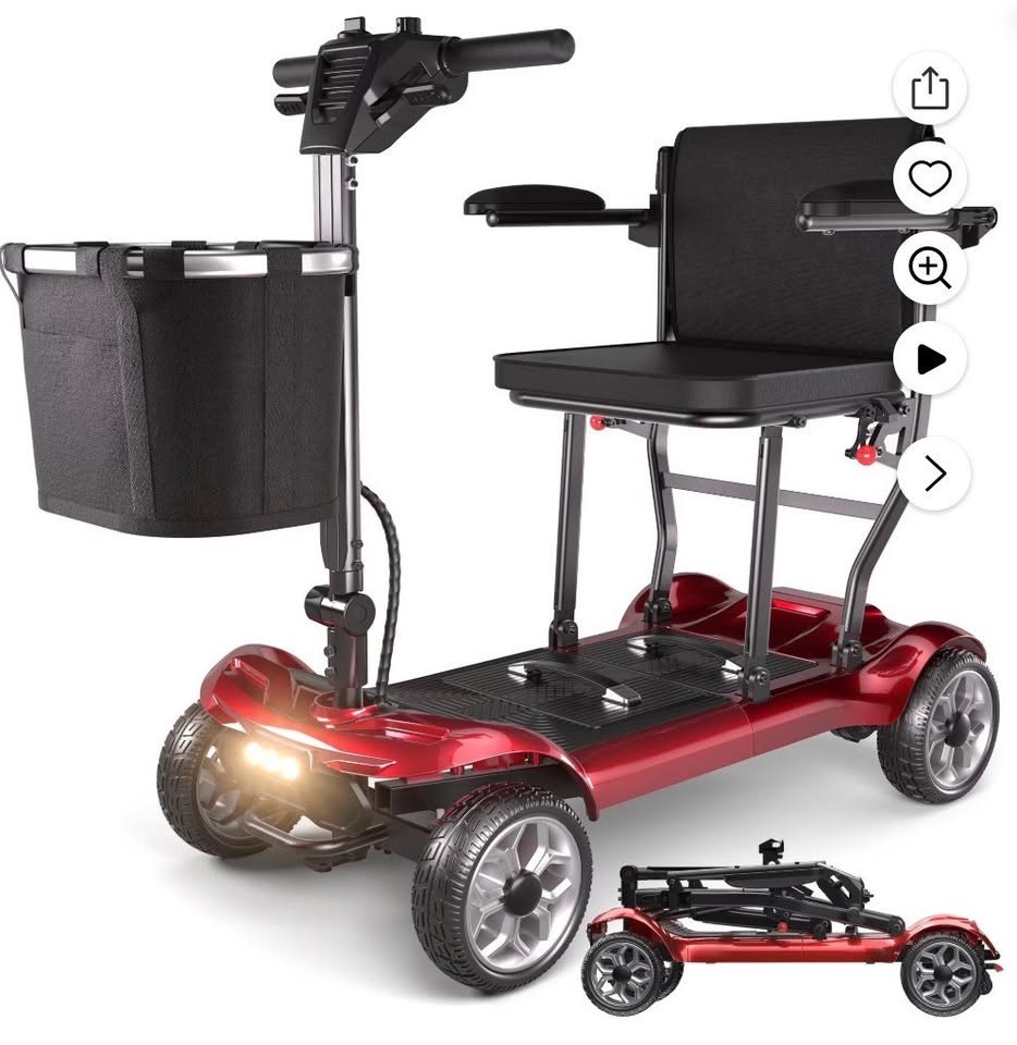 SACVON 4-Wheel Mobility Scooter Foldable w/ Baskets Lights Red – New Open Box
