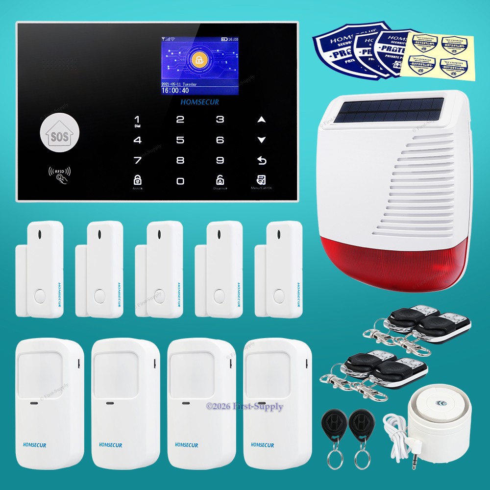HOMSECUR Wireless&Wired 4G Burglar Intruder Alarm System+4*PIR+Door Sensor