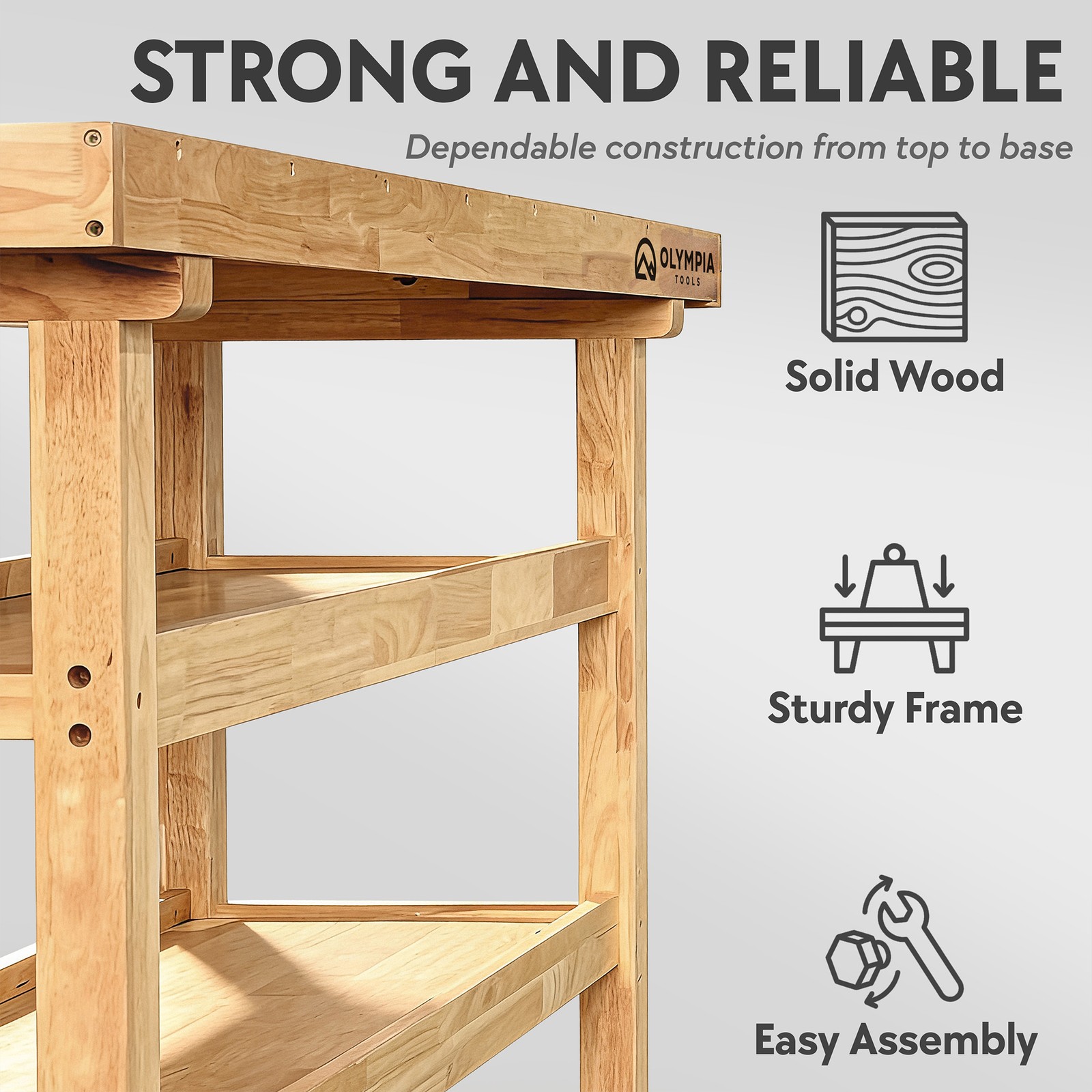 Olympia Tools 60 Inch Heavy Duty Rubberwood Workbench