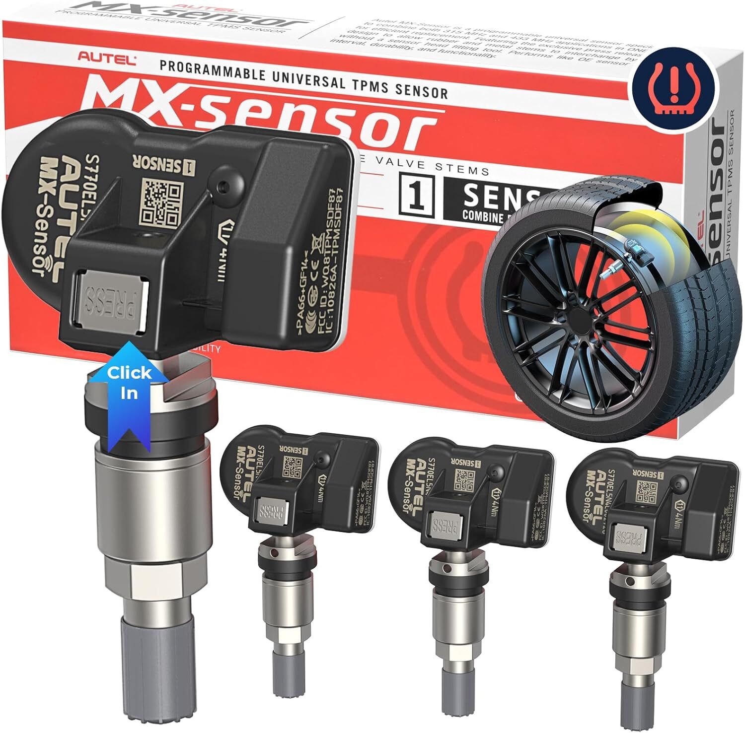 4PCS Autel TPMS MX-Sensor 315MHz & 433MHz Programmable Tire Pressure Universal