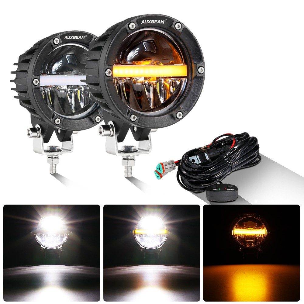 AUXBEAM 4" Round LED Work Lights Spot Pods Driving Fog Lamps Offroad Truck SUV