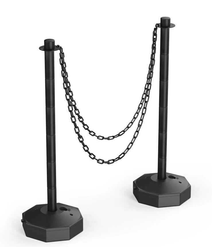 Traffic Delineator Post Cones with Fillable Base 27” Height 8 FT Plastic Chain