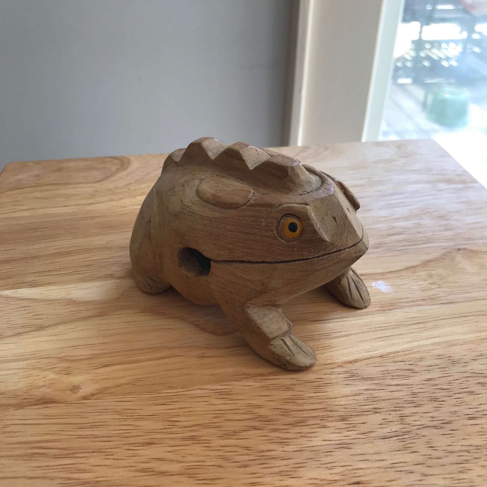 4.5" Wood Block Frog Carved Statue Music Instrument Percussion Hollow Art