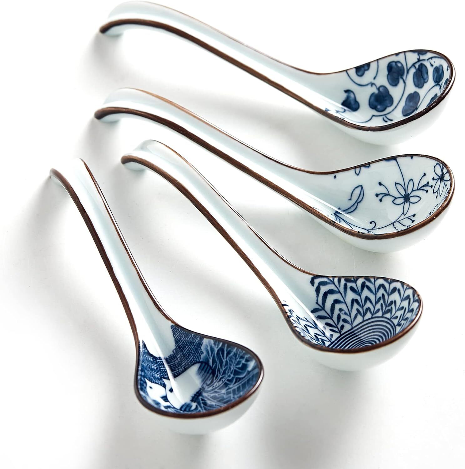 Soup Spoons Set of 4,Asian Soup Spoon Ceramic Ramen Spoons, Japanese Soup Spoon