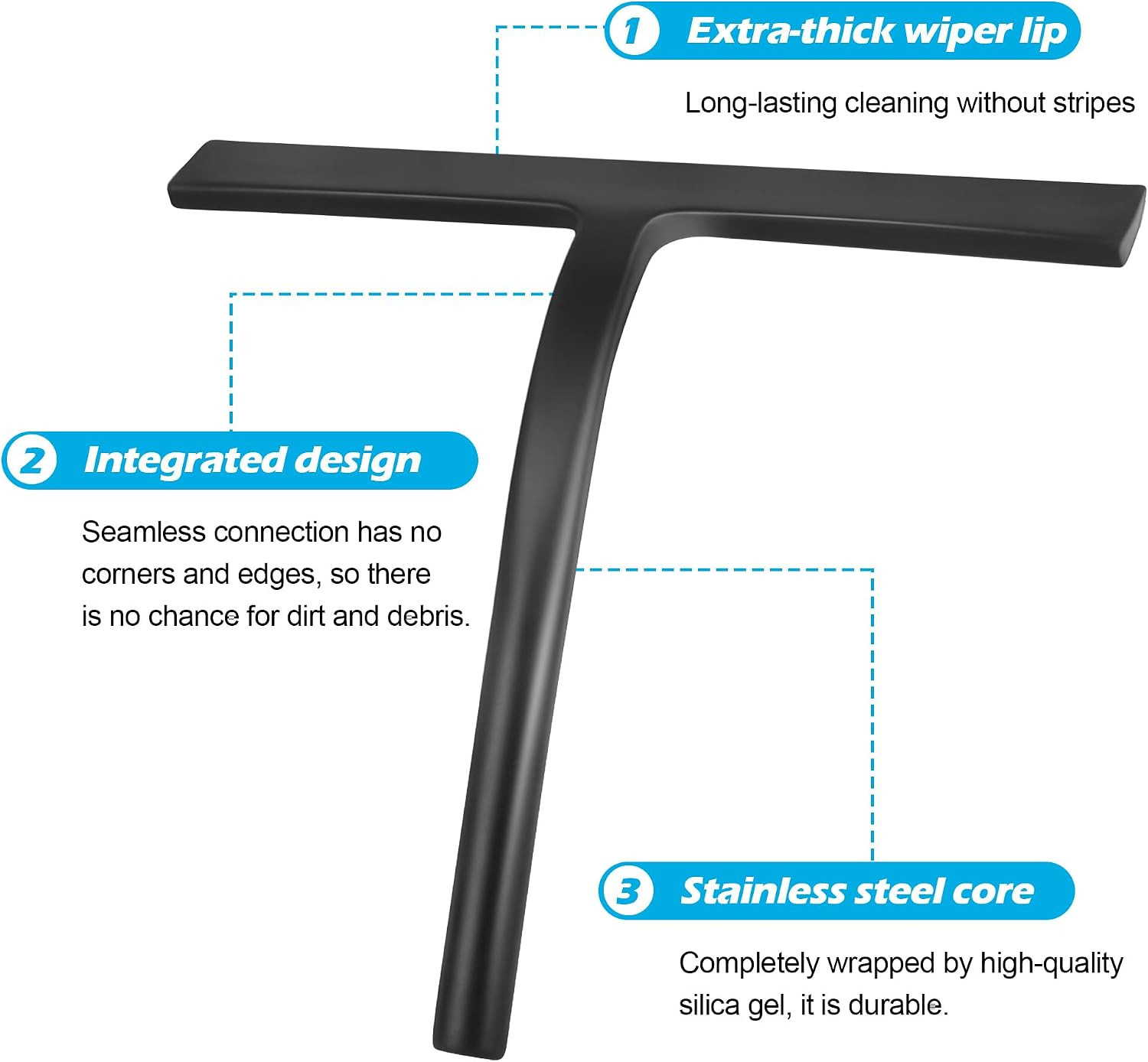 Shower Squeegee for Glass Doors, Mirror Window Tile Scrubber Cleaner with Hook S