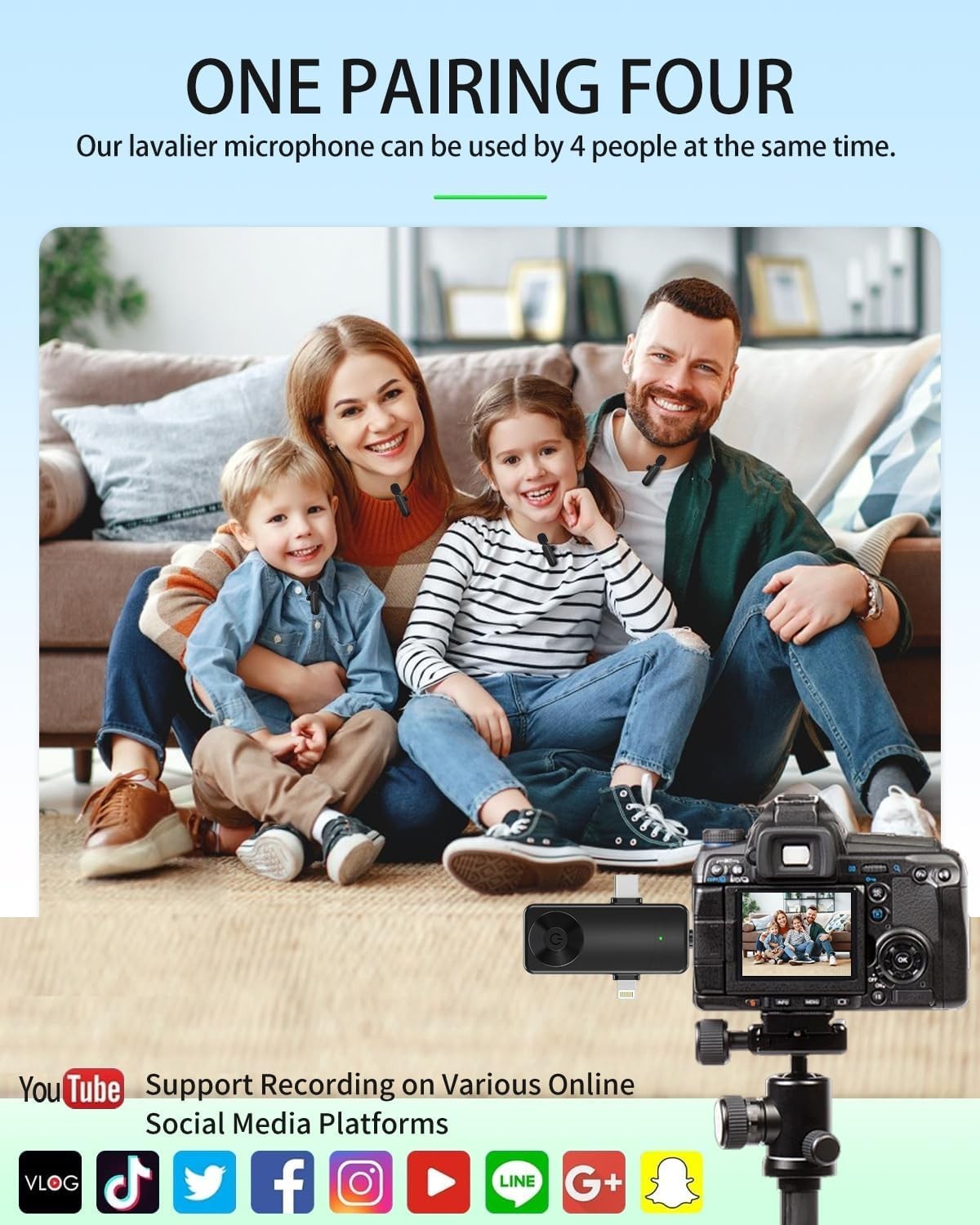 Wireless Lavalier Microphones Compatible for iPhone, Android Phone, Camera, C...
