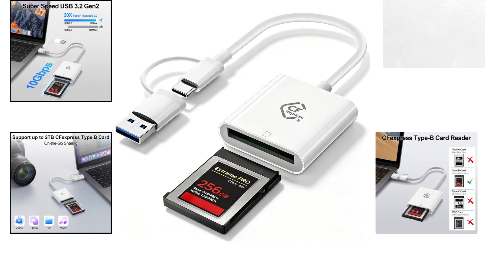 Elegant Dual USB & USB-C CFexpress Type B Reader for Instant Media Transfers