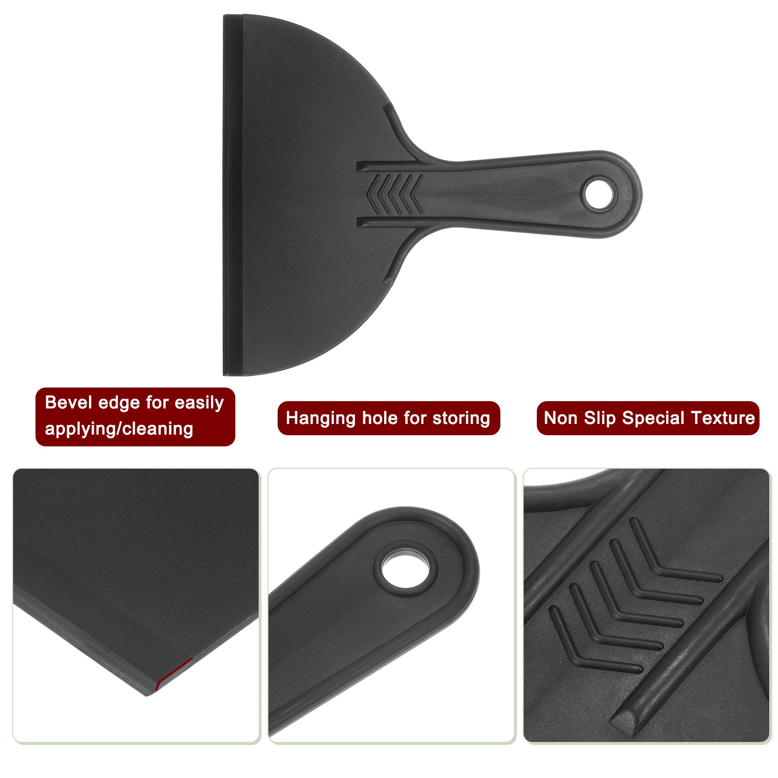 5pcs Putty Scraper 6" Width 6mm Thin Flexible Plastic Putty Knife Black
