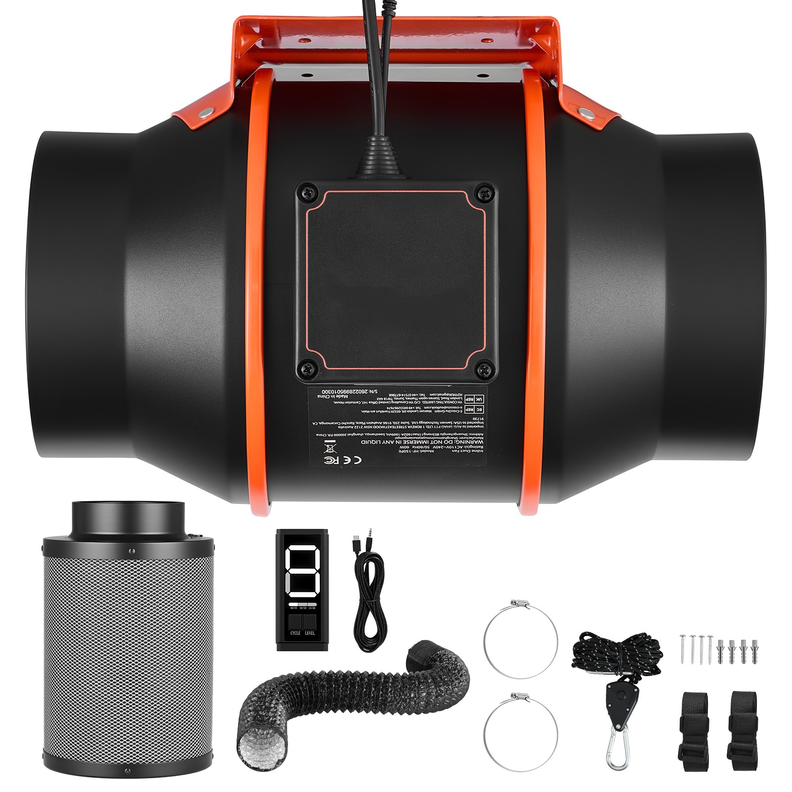 Inline Duct Fan Kit w/ Carbon Filter, 402 CFM 6" EC Motor, 3-Speed