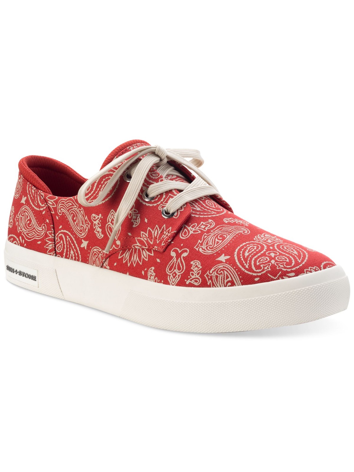 SUN STONE Mens Red Cushioned Kiva Round Toe Platform Lace-Up Sneakers Shoes 7 M