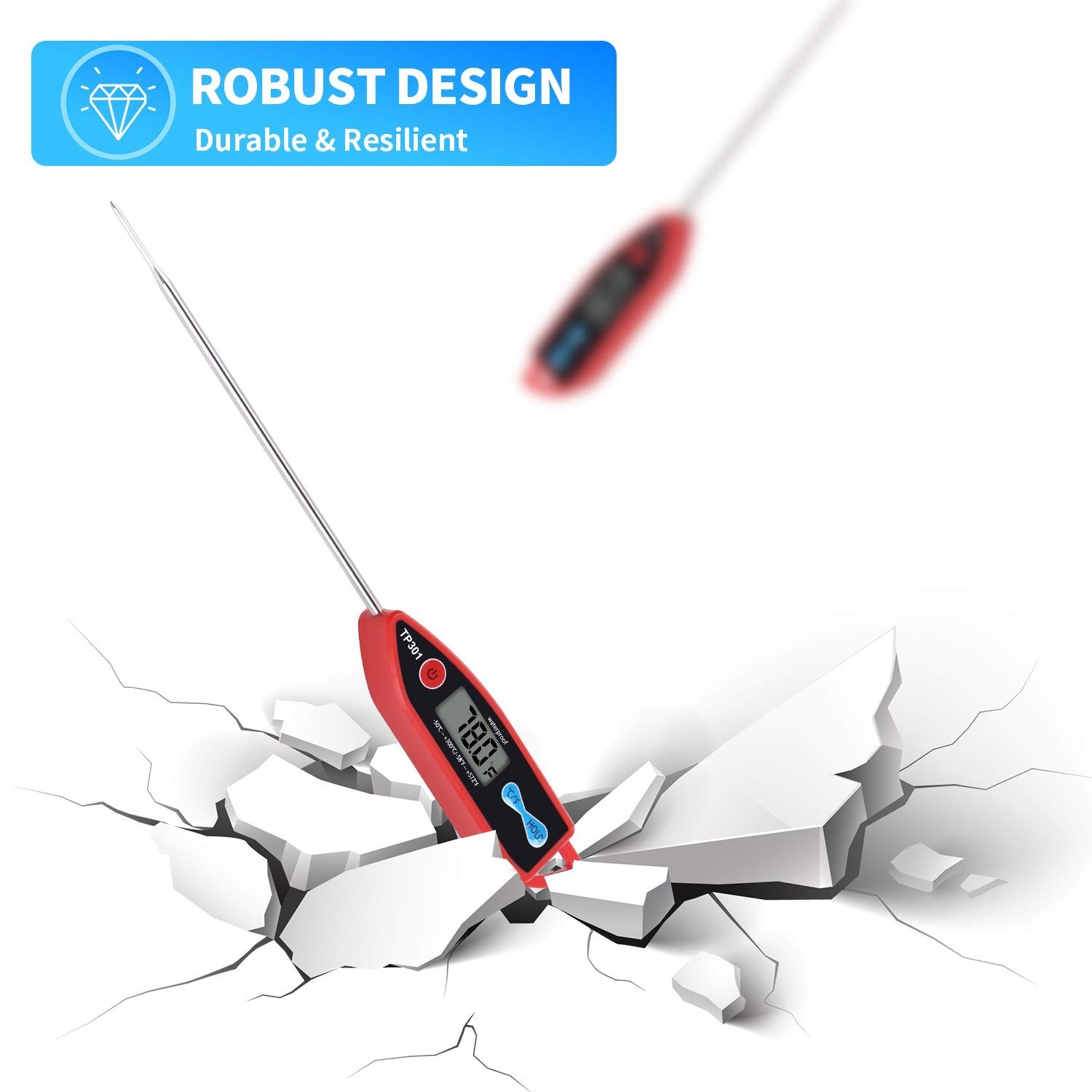 Long Probe Cooking Thermometer with Digital Display - Perfect for Food & Liquids