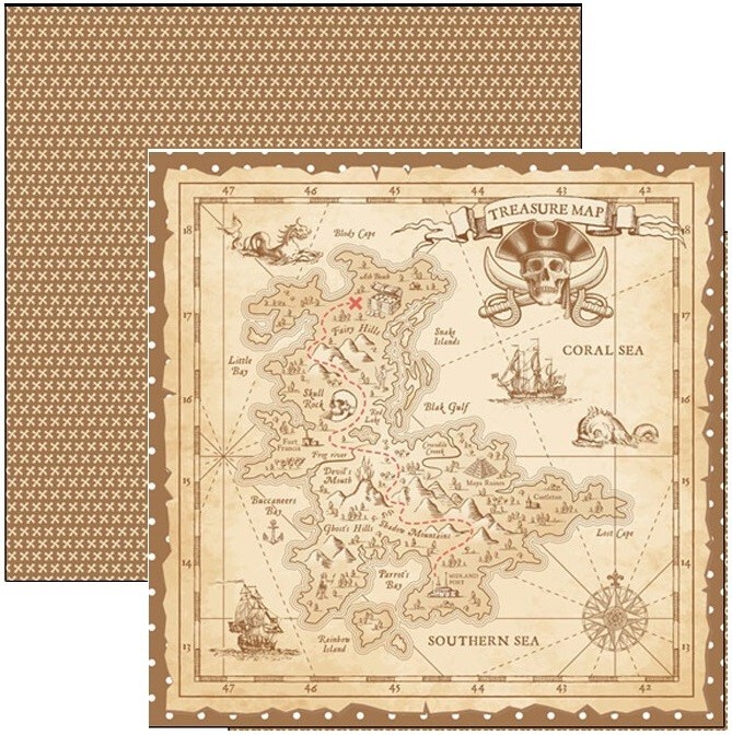Pirates - Treasure Map, DS scrapbook paper - Scrapbook Customs 37761