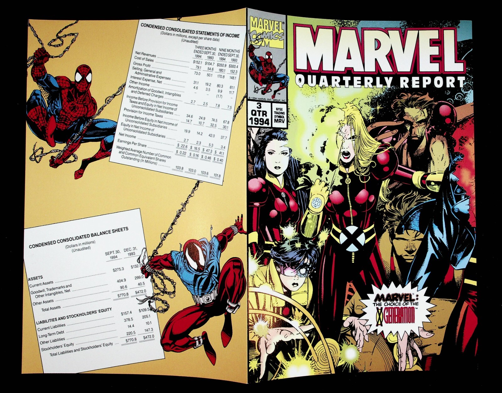 1994 Marvel Comics Quarterly Report MRV 3rd Quarter 4-Page NYSE Stock Comic Book