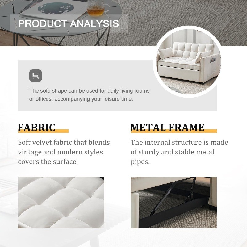 Futon Sofa Bed Modern 3 in 1 Convertible Sleeper Sofa Pull Out Couch Bed Bedroom
